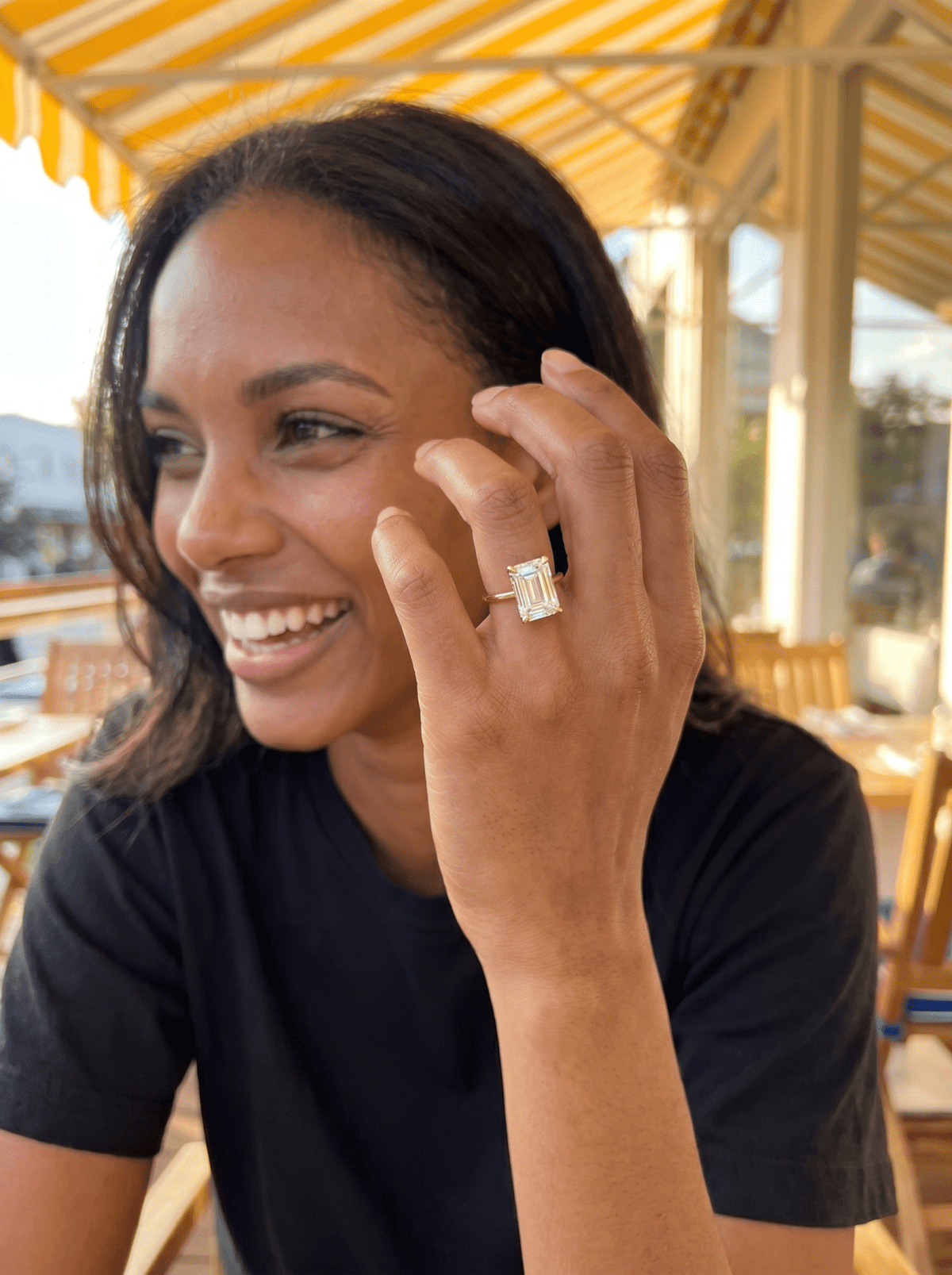 Thin + Simple Solitaire Engagement Ring With North South Emerald Cut Diamond - GOODSTONE