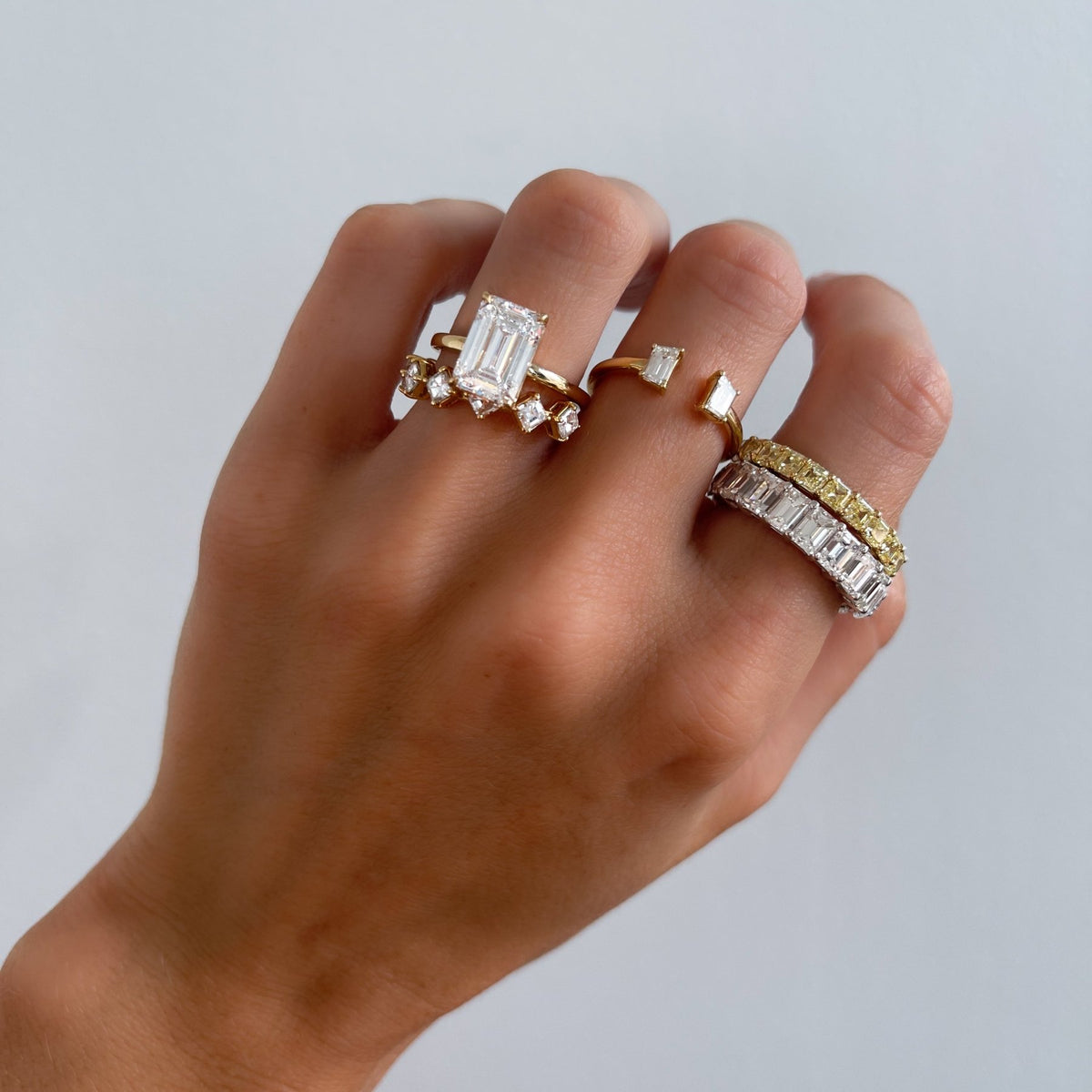 Thin + Simple Solitaire Engagement Ring With North South Emerald Cut Diamond - GOODSTONE