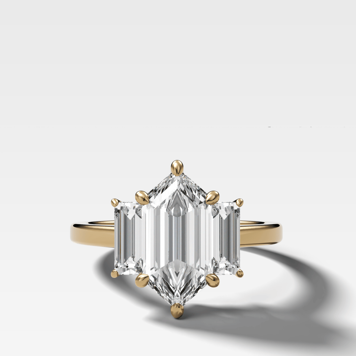 Three Stone Engagement Ring with Baguette Side Stones and Dutch Marquise Cut Diamond - GOODSTONE