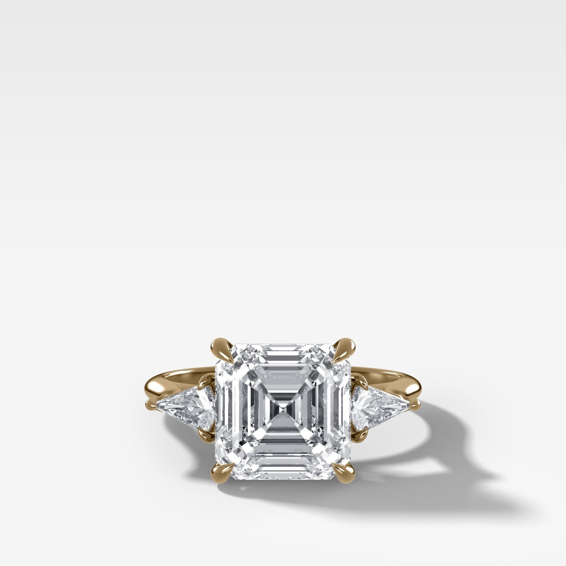 Three Stone Engagement Ring With Kite Side Stones and Asscher Cut Diamond - GOODSTONE