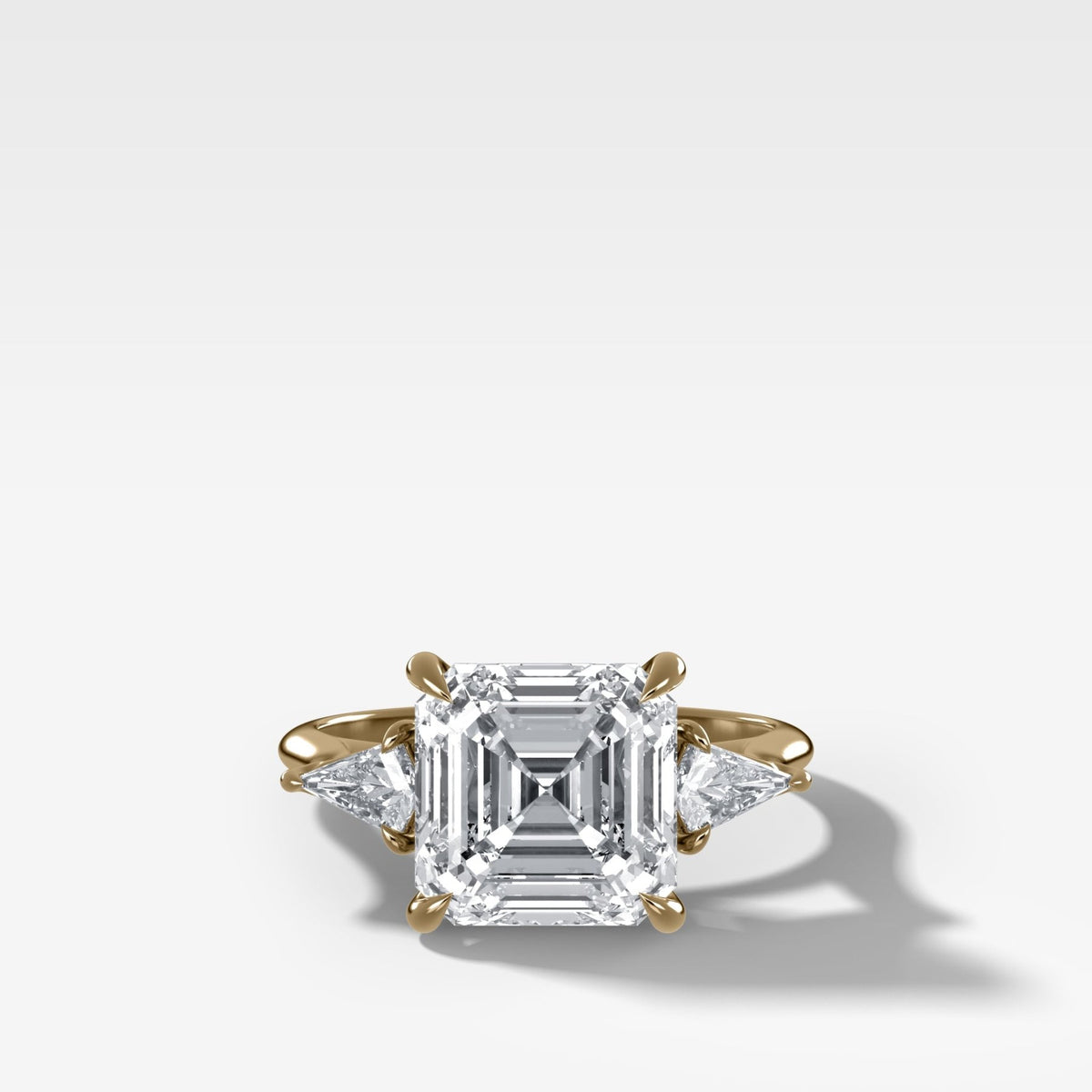Three Stone Engagement Ring With Kite Side Stones and Asscher Cut Diamond - GOODSTONE