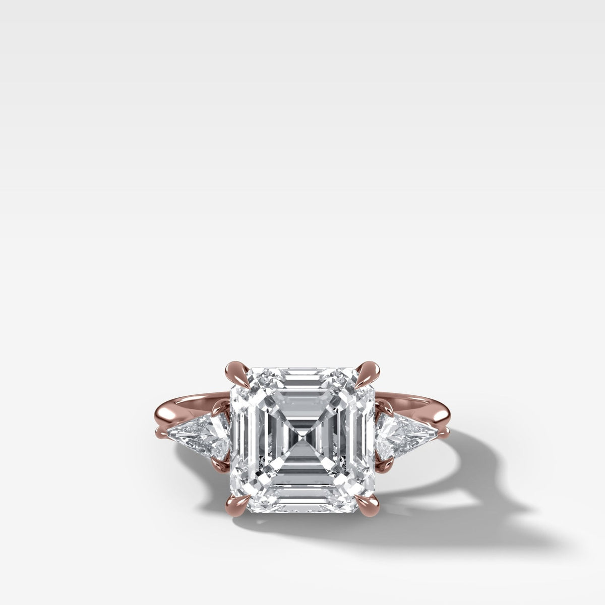 Three Stone Engagement Ring With Kite Side Stones and Asscher Cut Diamond - GOODSTONE