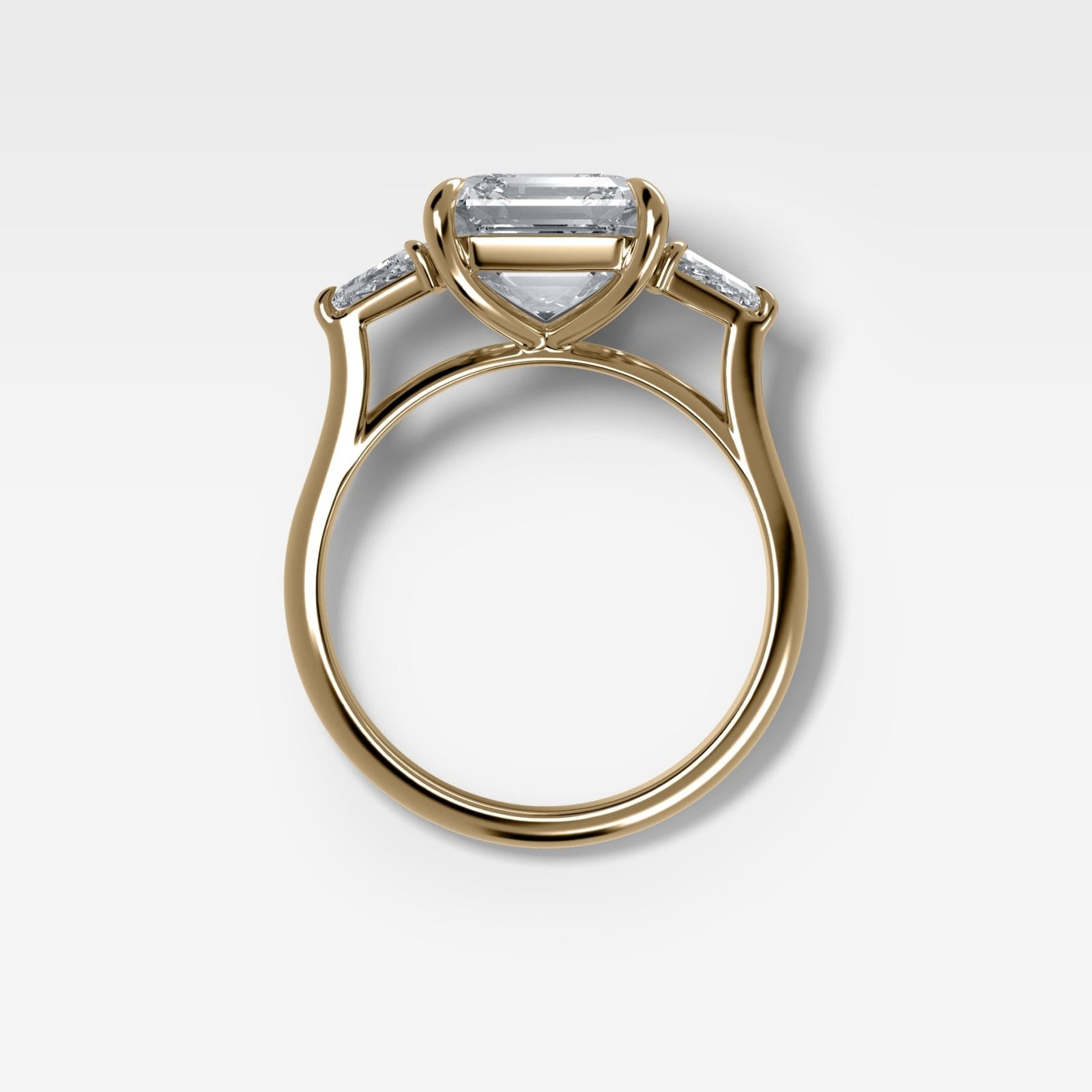Three Stone Engagement Ring With Kite Side Stones and Asscher Cut Diamond - GOODSTONE