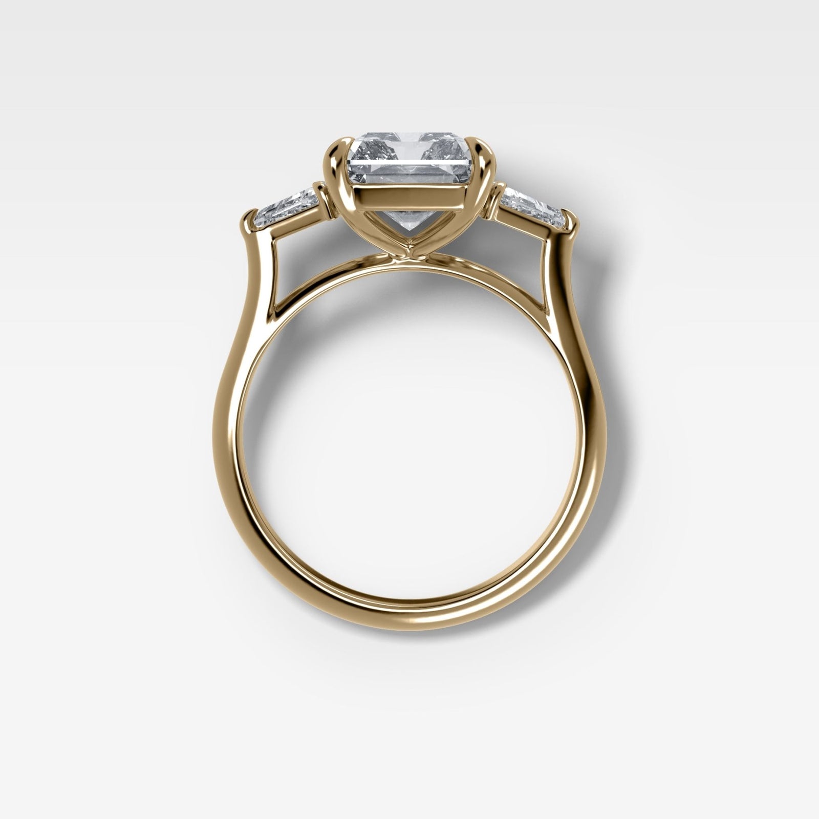 Three Stone Engagement Ring With Kite Side Stones and Elongated Radiant Cut Diamond - GOODSTONE