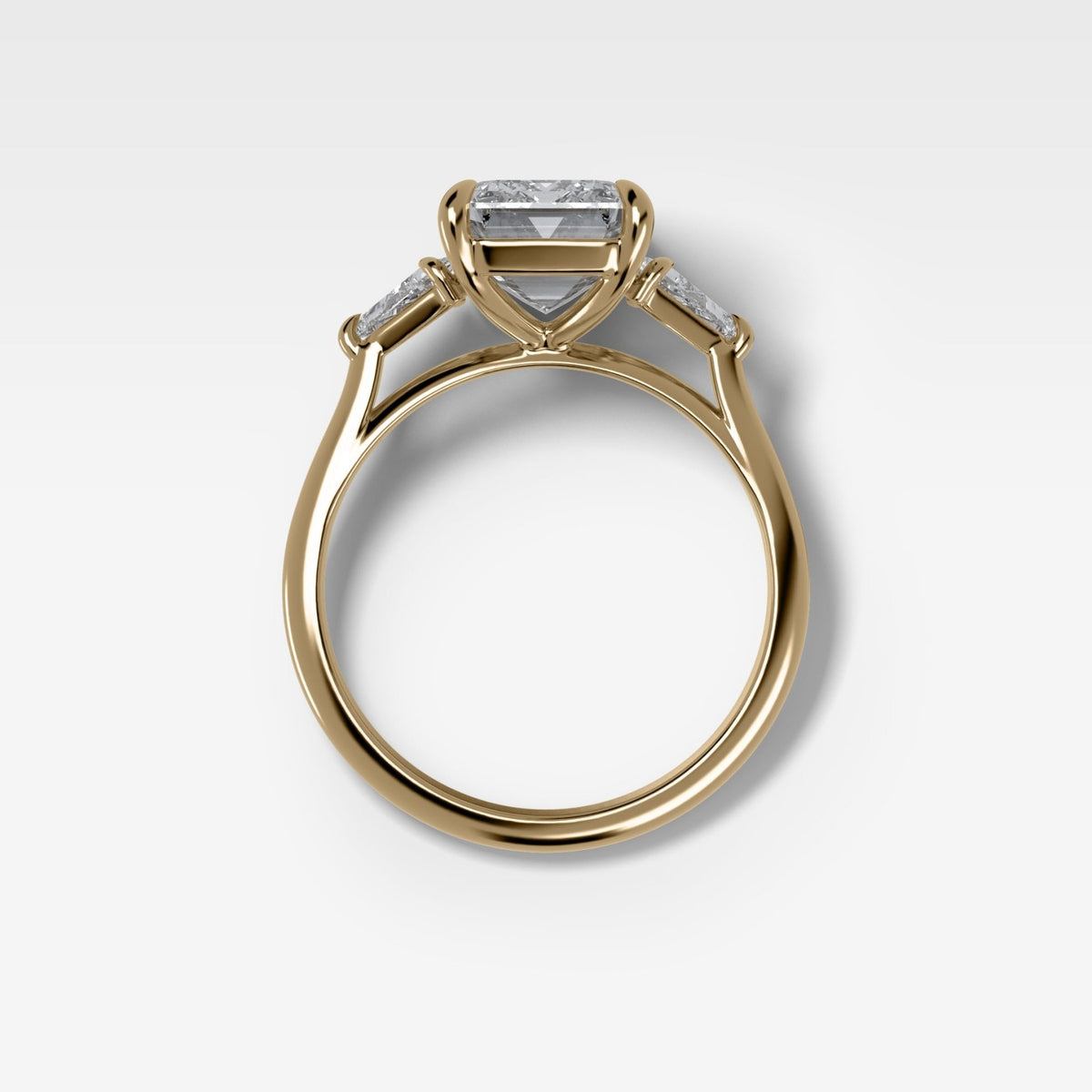 Three Stone Engagement Ring With Kite Side Stones and Emerald Cut Diamond - GOODSTONE