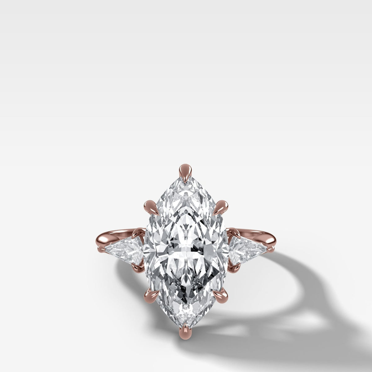 Three Stone Engagement Ring With Kite Side Stones and Marquise Cut Diamond - GOODSTONE