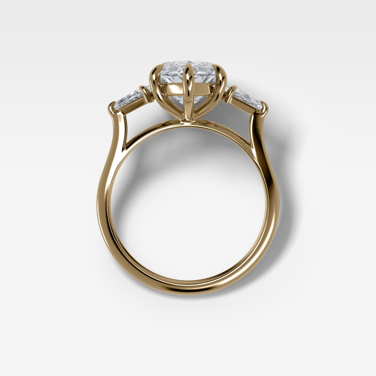 Three Stone Engagement Ring With Kite Side Stones and Marquise Cut Diamond - GOODSTONE