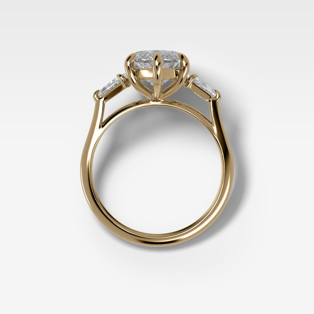 Three Stone Engagement Ring With Kite Side Stones and Marquise Cut Diamond - GOODSTONE