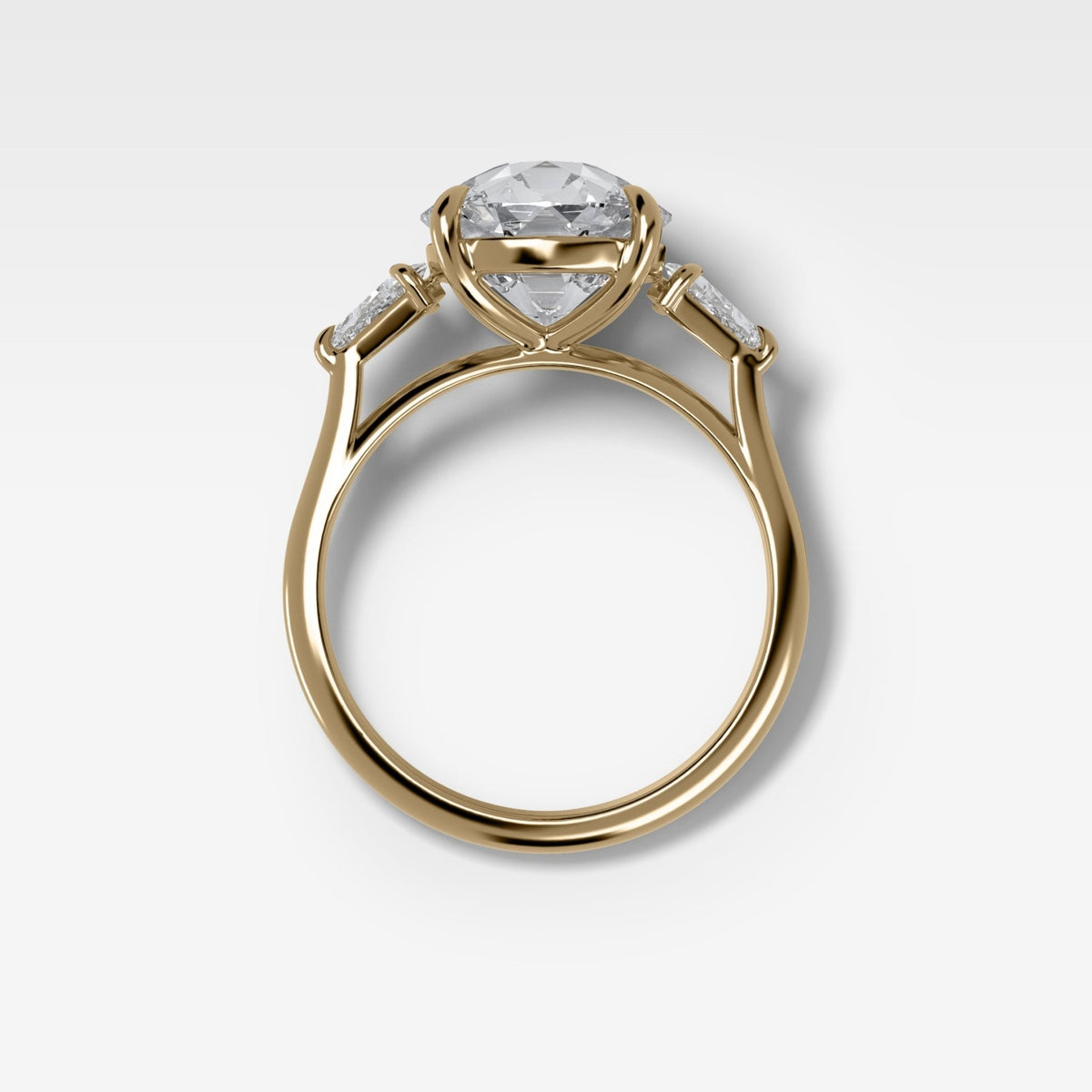 Three Stone Engagement Ring With Kite Side Stones and Old Euro Cut Diamond - GOODSTONE