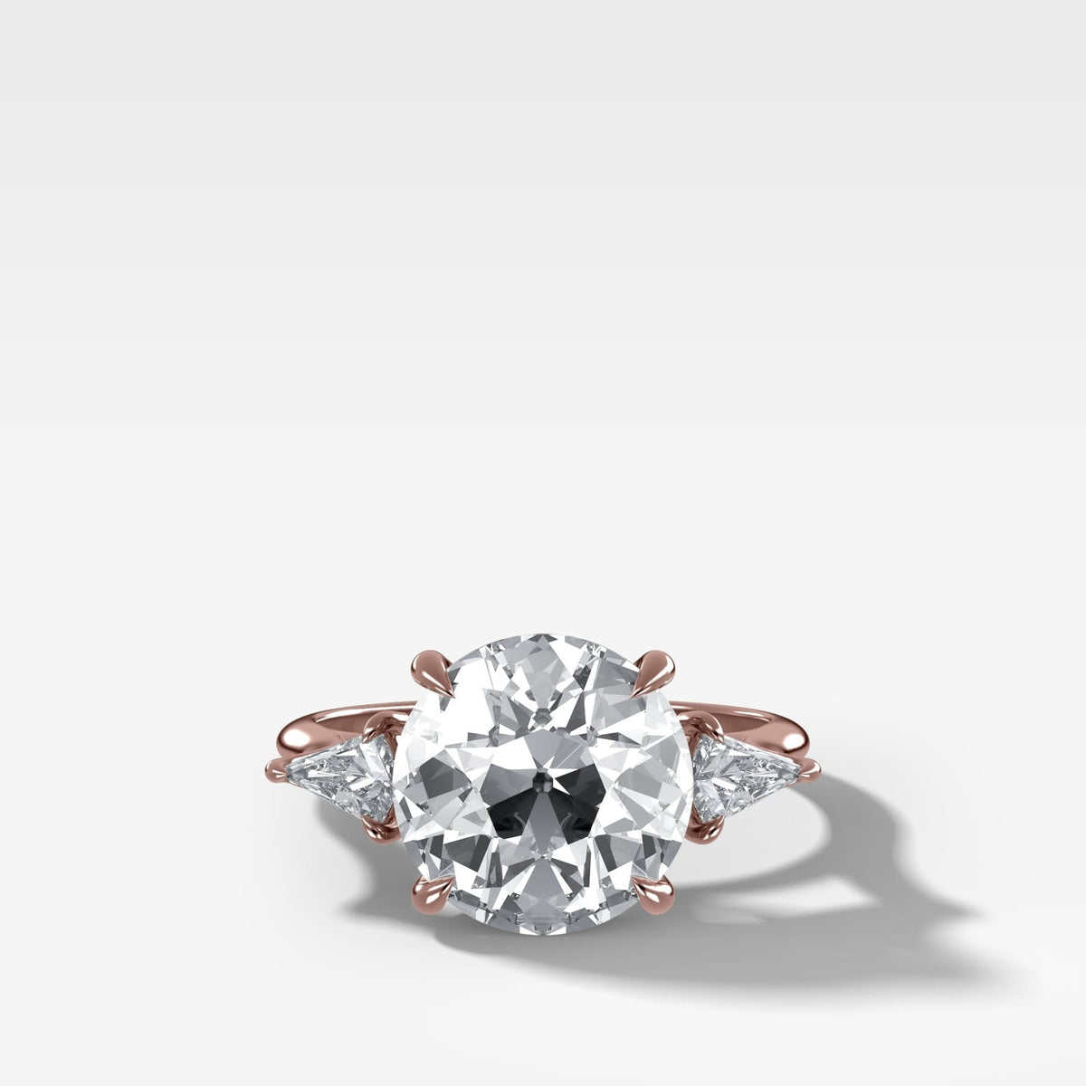 Three Stone Engagement Ring With Kite Side Stones and Old Euro Cut Diamond - GOODSTONE