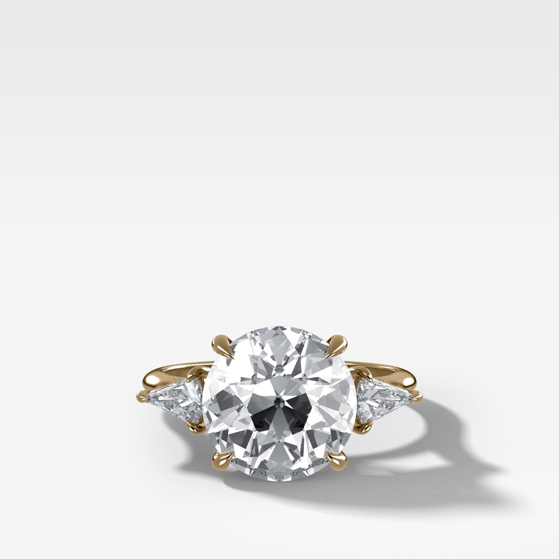 Three Stone Engagement Ring With Kite Side Stones and Old Euro Cut Diamond - GOODSTONE