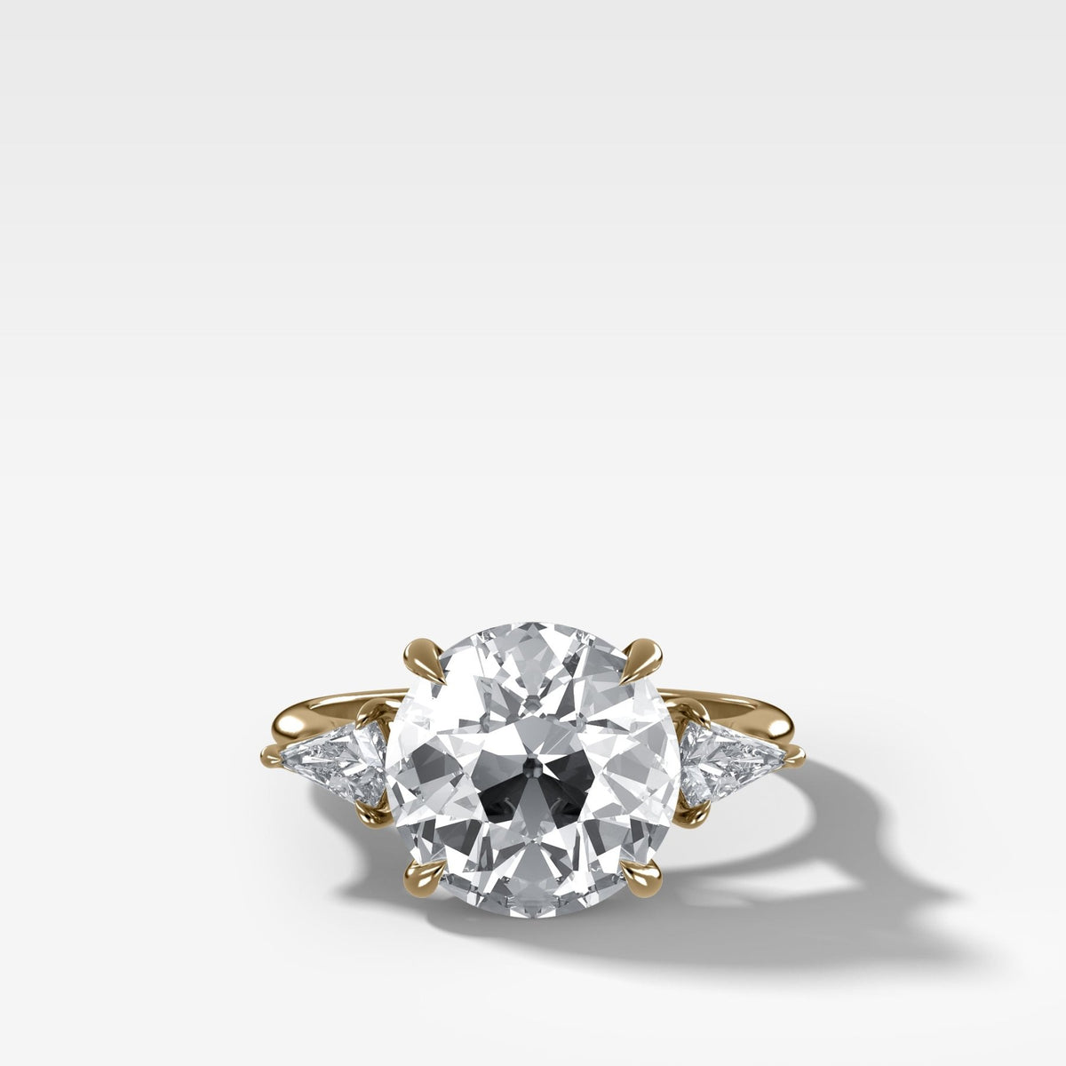 Three Stone Engagement Ring With Kite Side Stones and Old Euro Cut Diamond - GOODSTONE