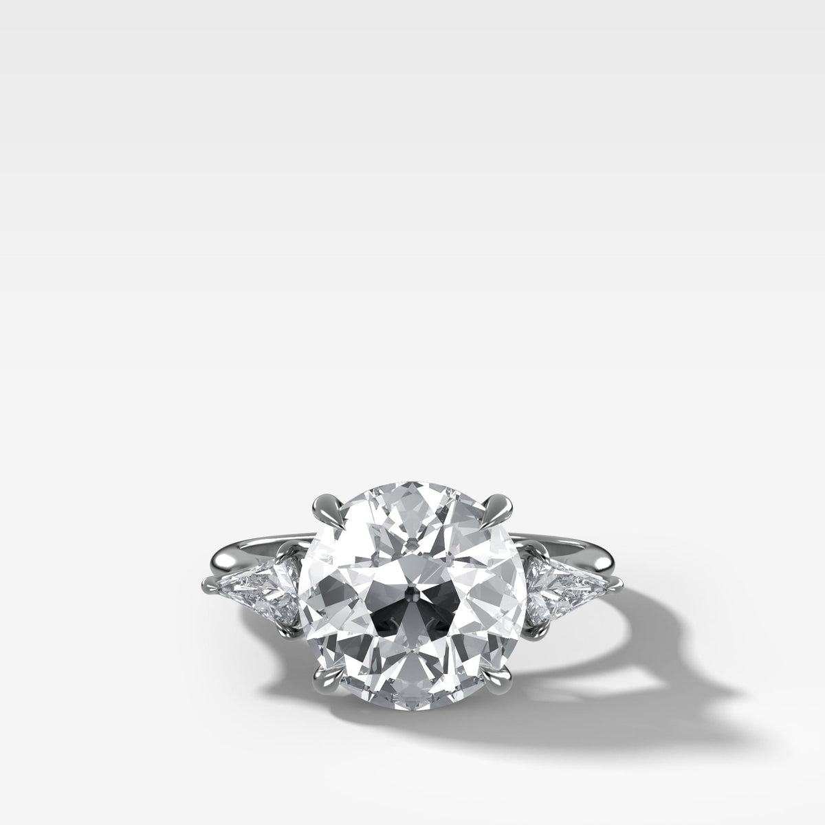Three Stone Engagement Ring With Kite Side Stones and Old Euro Cut Diamond - GOODSTONE