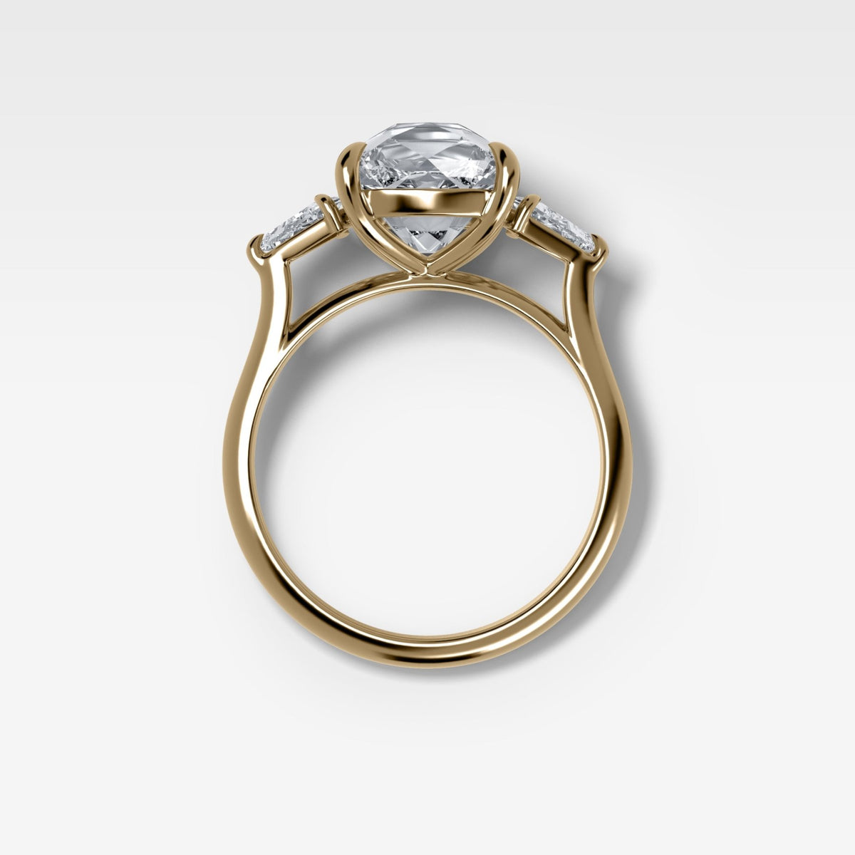Three Stone Engagement Ring With Kite Side Stones and Old Mine Cut Diamond - GOODSTONE