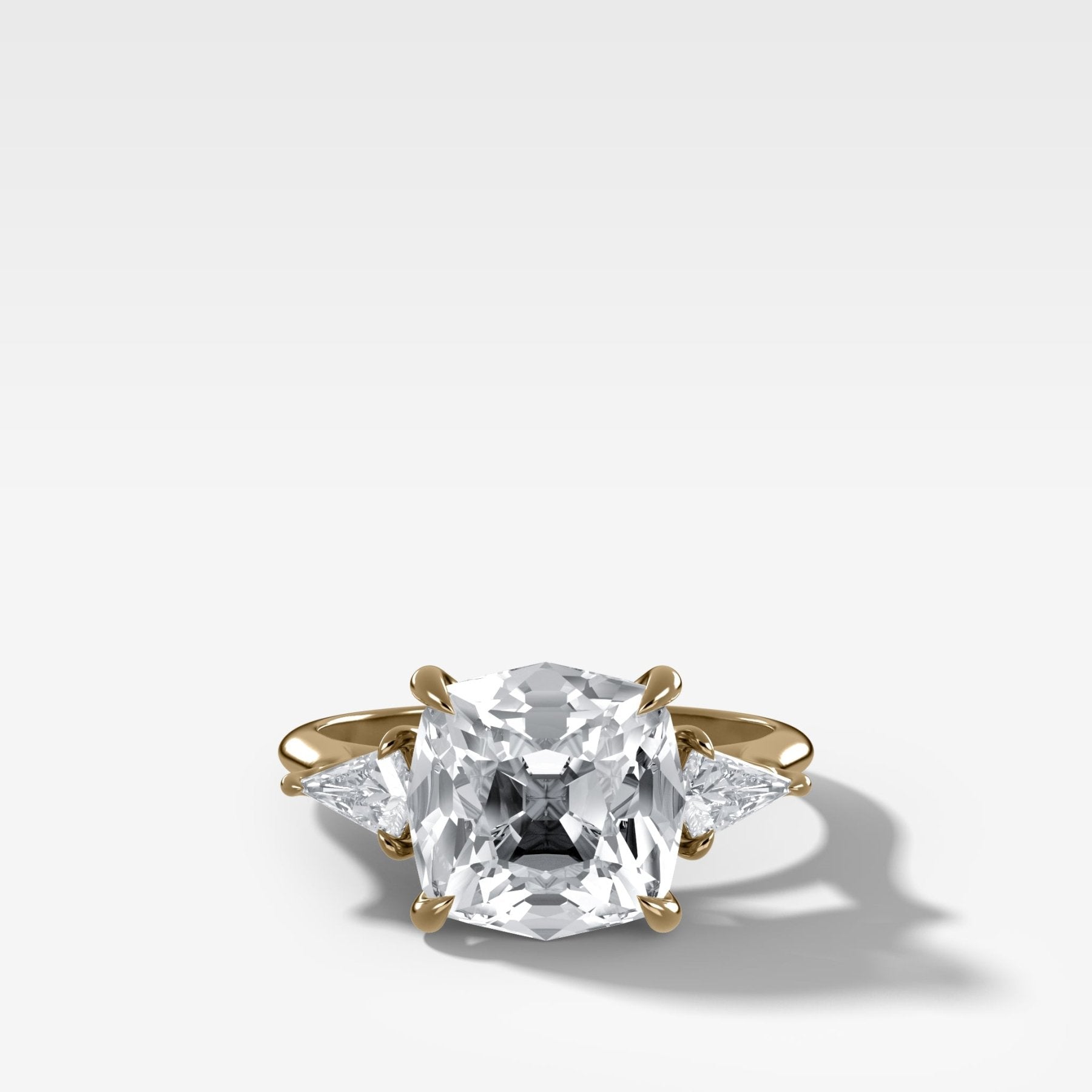 Three Stone Engagement Ring With Kite Side Stones and Old Mine Cut Diamond - GOODSTONE