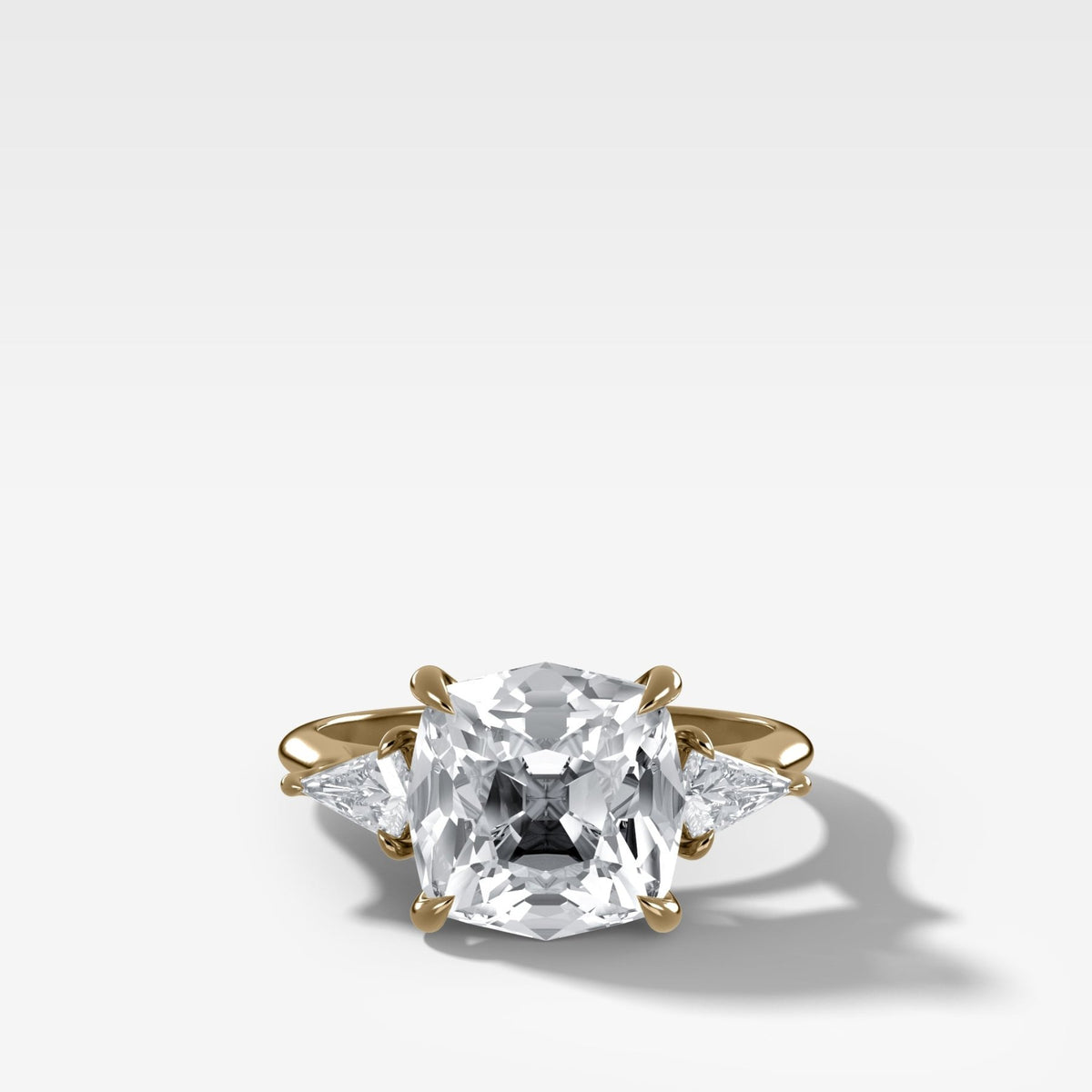 Three Stone Engagement Ring With Kite Side Stones and Old Mine Cut Diamond - GOODSTONE