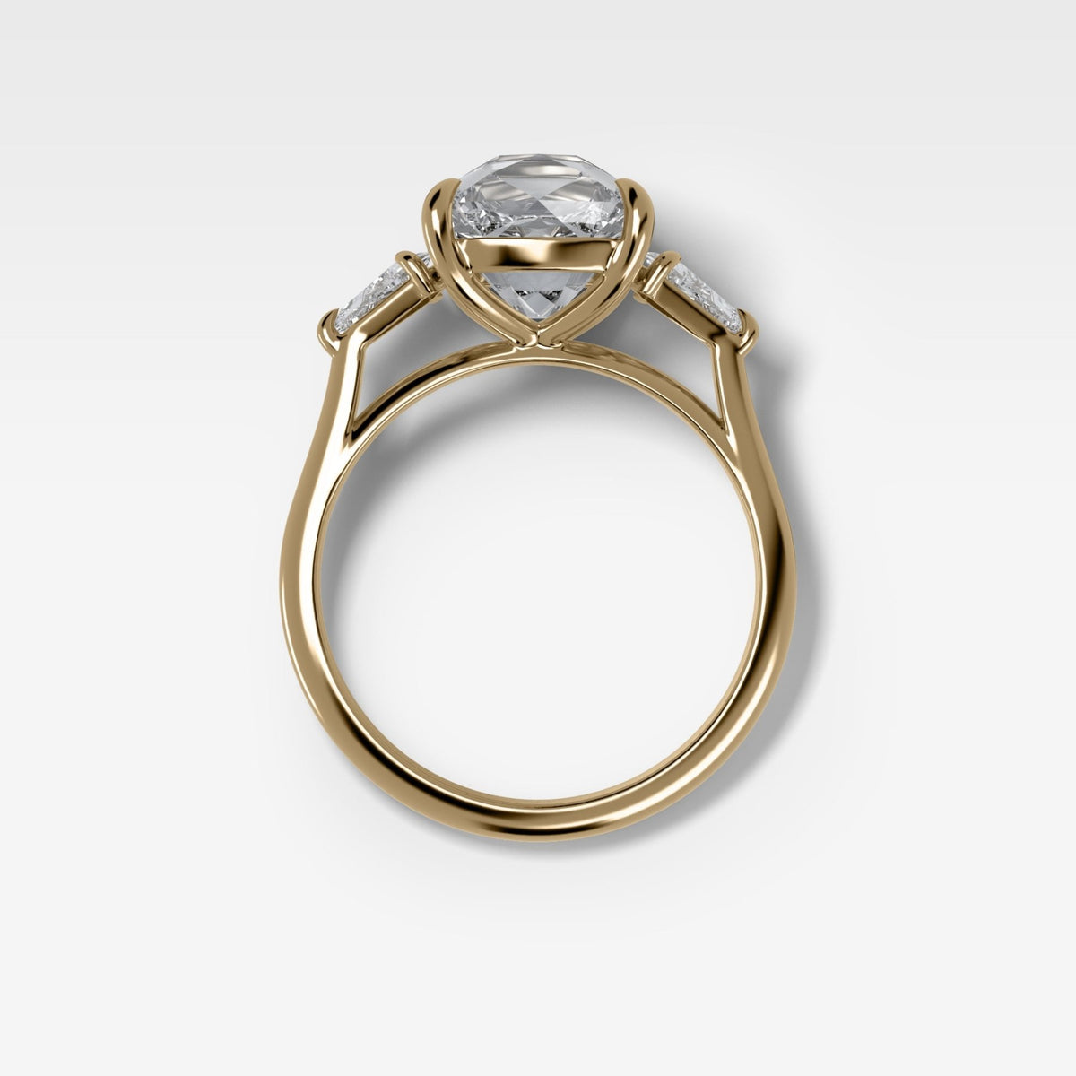 Three Stone Engagement Ring With Kite Side Stones and Old Mine Cut Diamond - GOODSTONE