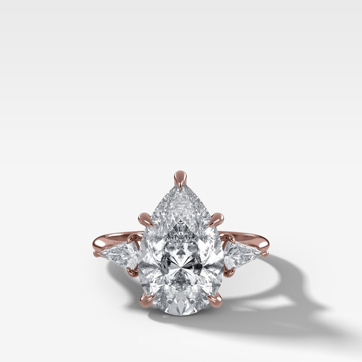 Three Stone Engagement Ring With Kite Side Stones and Pear Cut Diamond - GOODSTONE