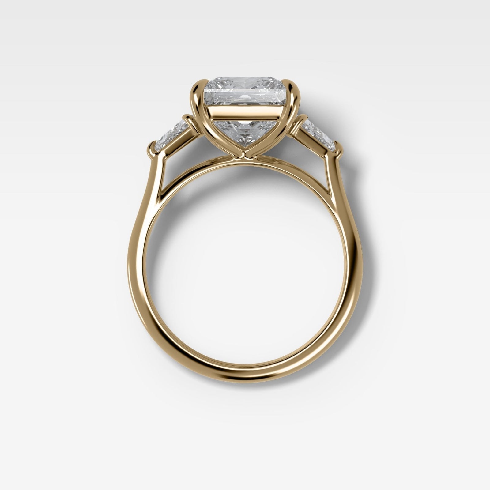 Three Stone Engagement Ring With Kite Side Stones and Princess Cut Diamond - GOODSTONE