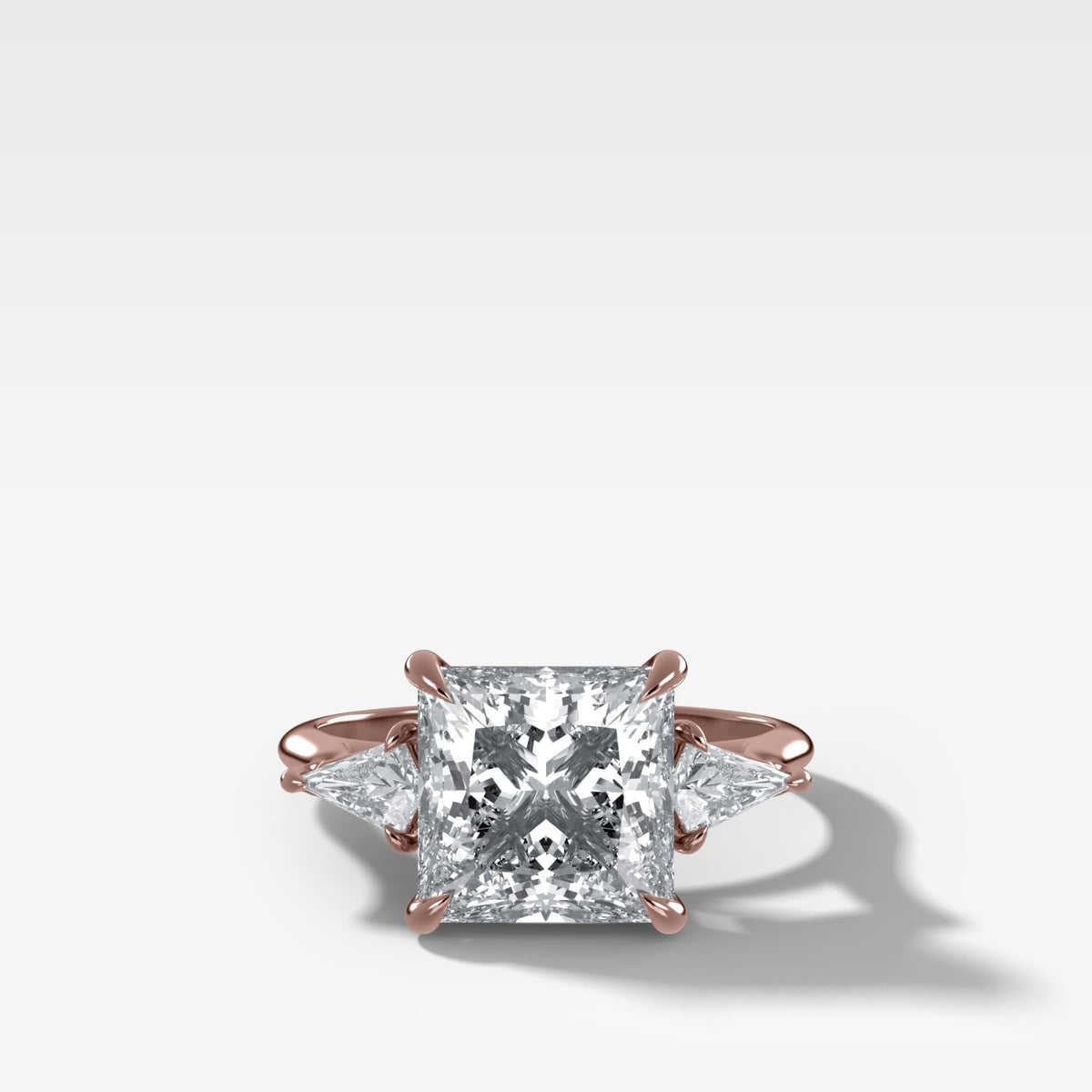 Three Stone Engagement Ring With Kite Side Stones and Princess Cut Diamond - GOODSTONE