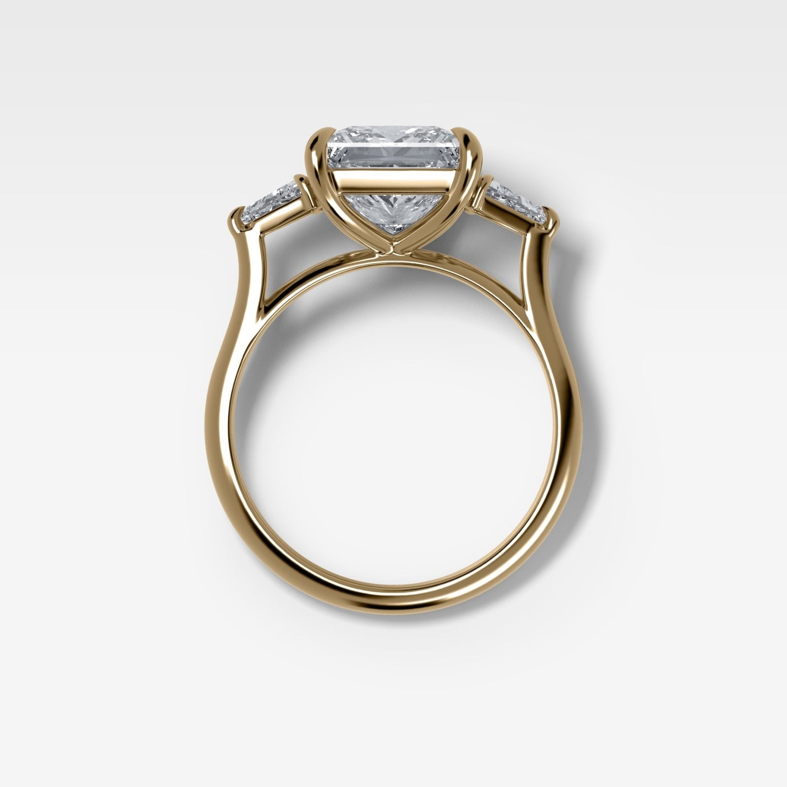 Three Stone Engagement Ring With Kite Side Stones and Princess Cut Diamond - GOODSTONE