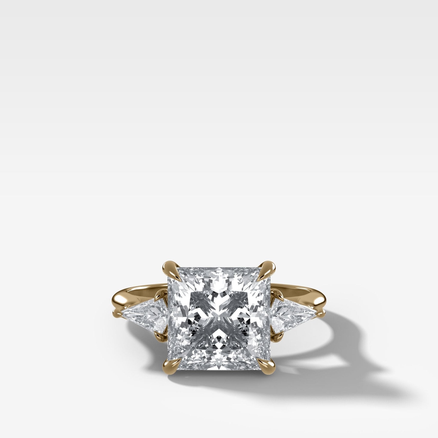 Three Stone Engagement Ring With Kite Side Stones and Princess Cut Diamond - GOODSTONE