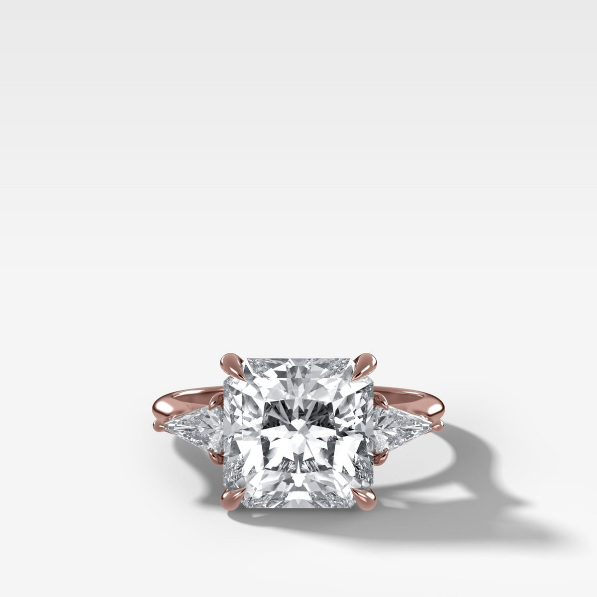 Three Stone Engagement Ring With Kite Side Stones and Square Radiant Cut Diamond - GOODSTONE