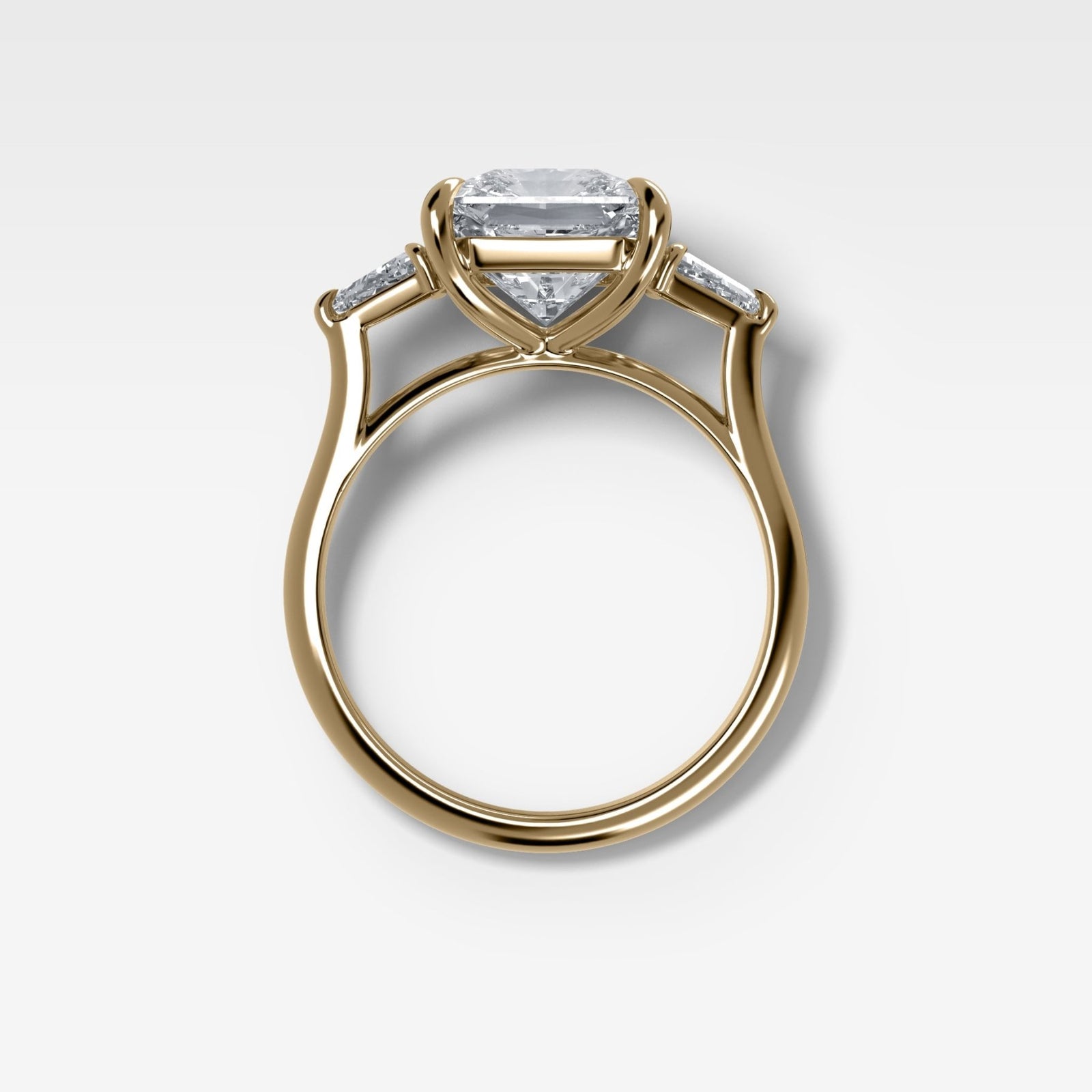 Three Stone Engagement Ring With Kite Side Stones and Square Radiant Cut Diamond - GOODSTONE