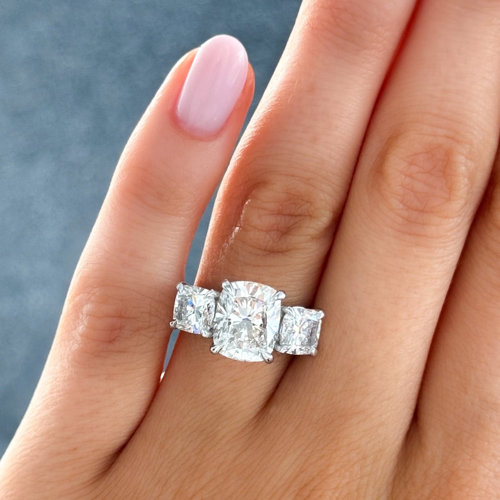 Three Stone Engagement Ring With Mixed Cushion Cut Diamonds - GOODSTONE