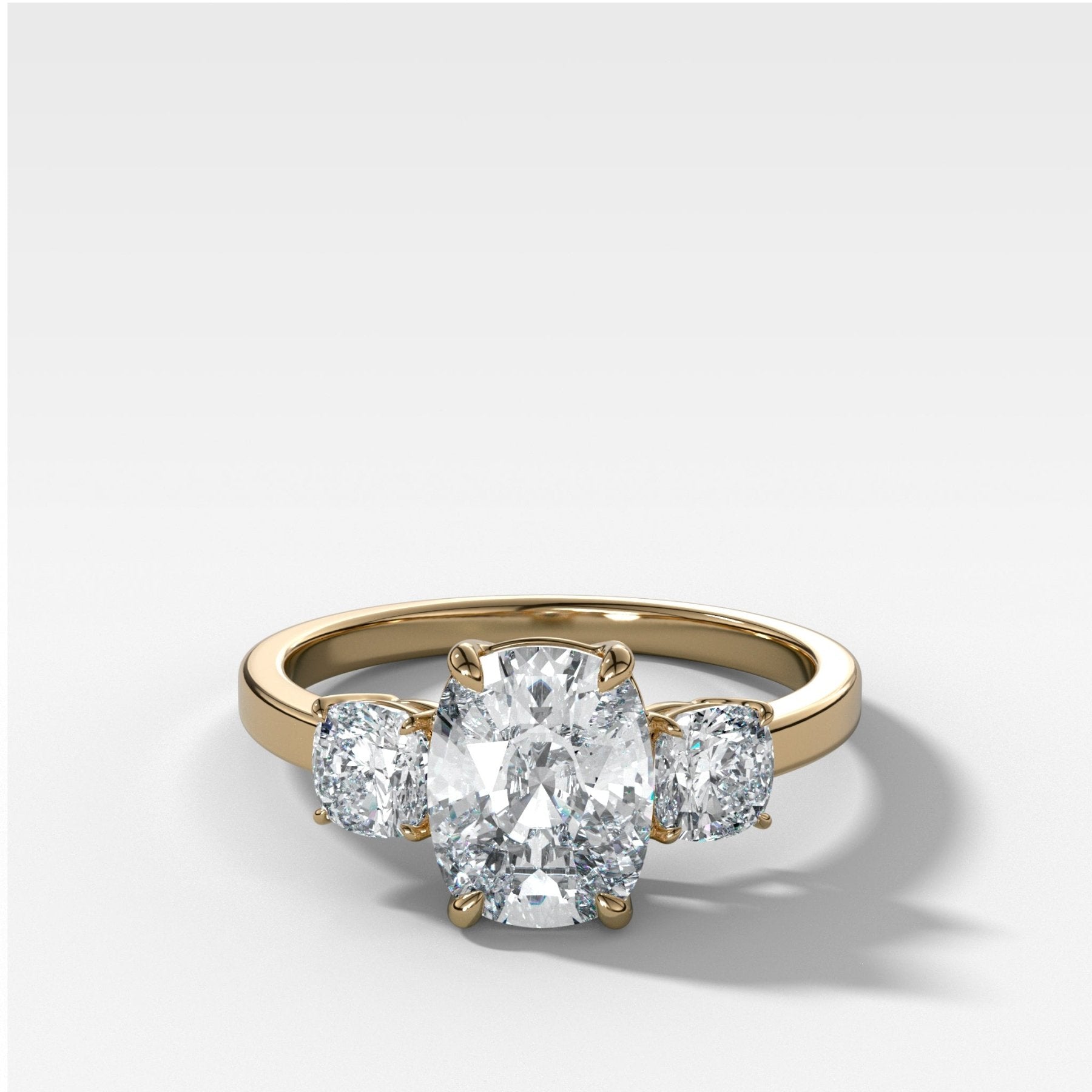 Three Stone Engagement Ring With Mixed Cushion Cut Diamonds - GOODSTONE