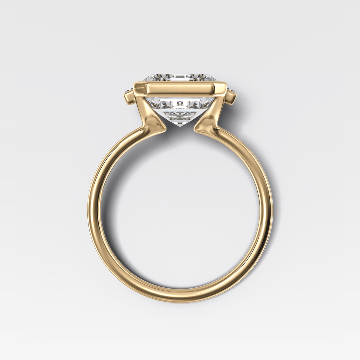Three Stone Half Bezel Engagement Ring with Mini Baguette Side Stones and Emerald Cut Diamond No.1 - GOODSTONE