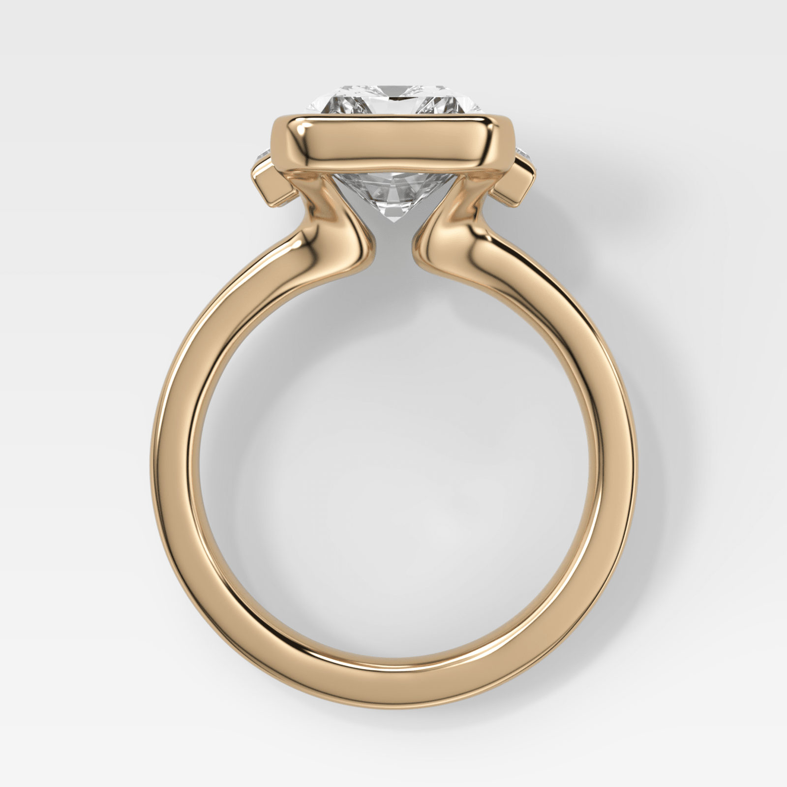 Three Stone Half Bezel Engagement Ring with Mini Baguette Side Stones and Emerald Cut Diamond No.1 - GOODSTONE