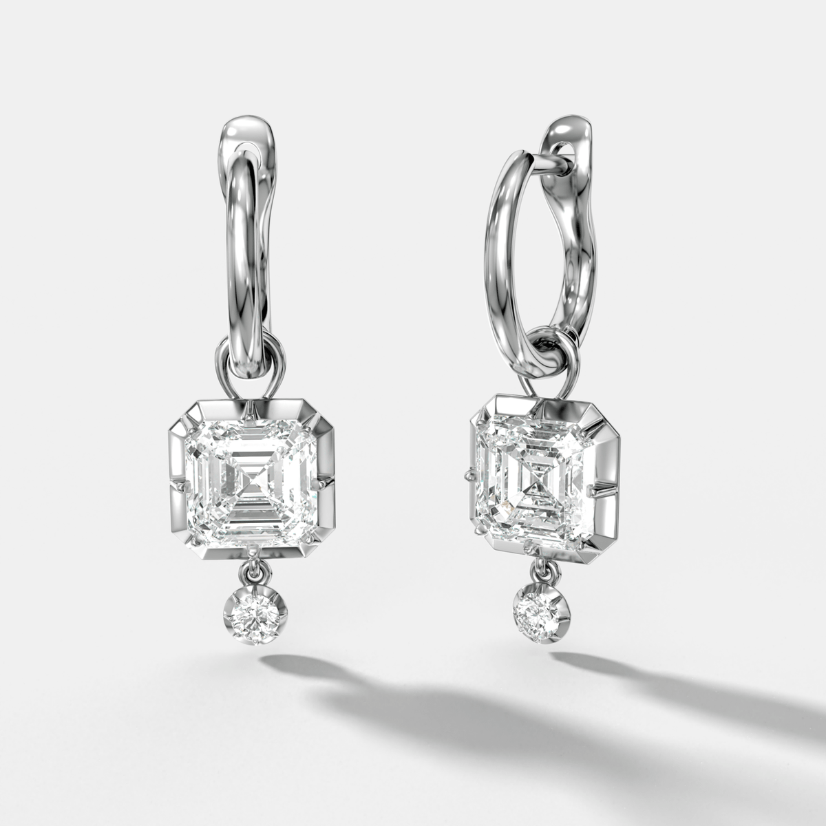 Tiered Button Back Drop Huggies with Asscher Cut Diamonds - GOODSTONE