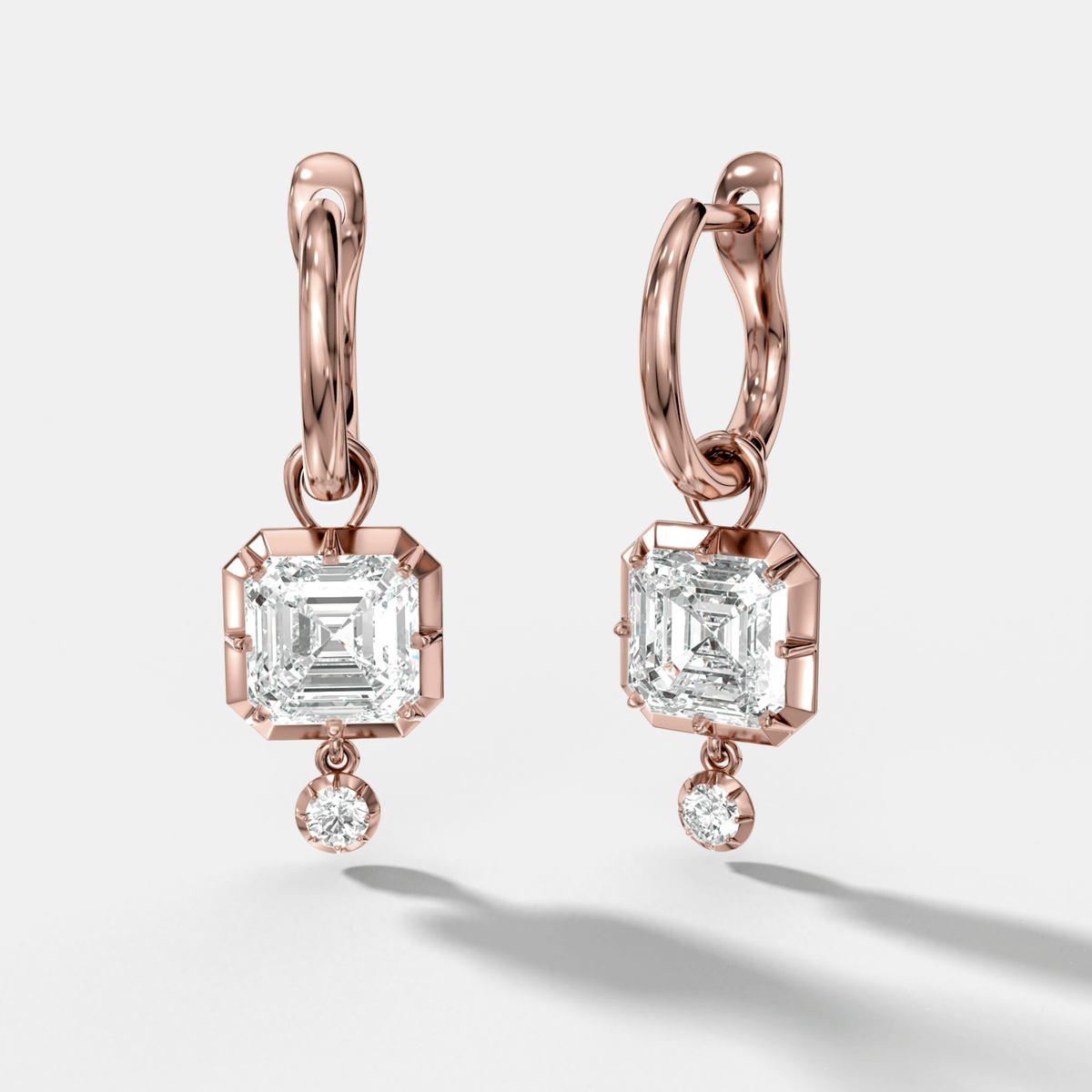 Tiered Button Back Drop Huggies with Asscher Cut Diamonds - GOODSTONE