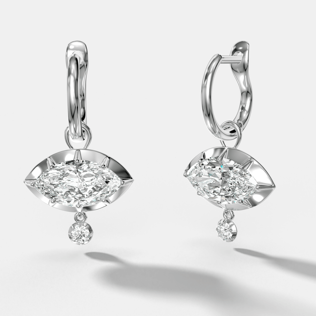 Tiered Button Back Drop Huggies with Marquise Cut Diamonds - GOODSTONE