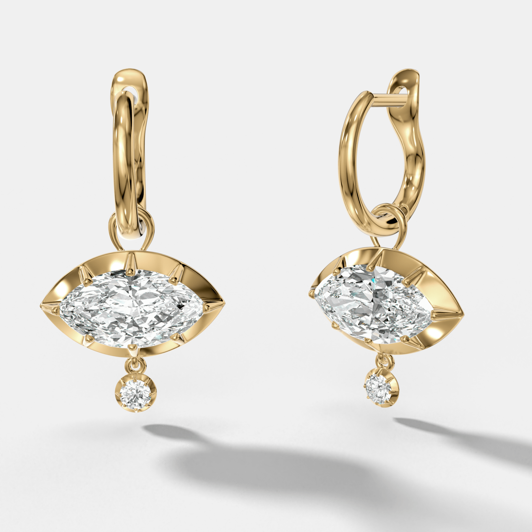 Tiered Button Back Drop Huggies with Marquise Cut Diamonds - GOODSTONE