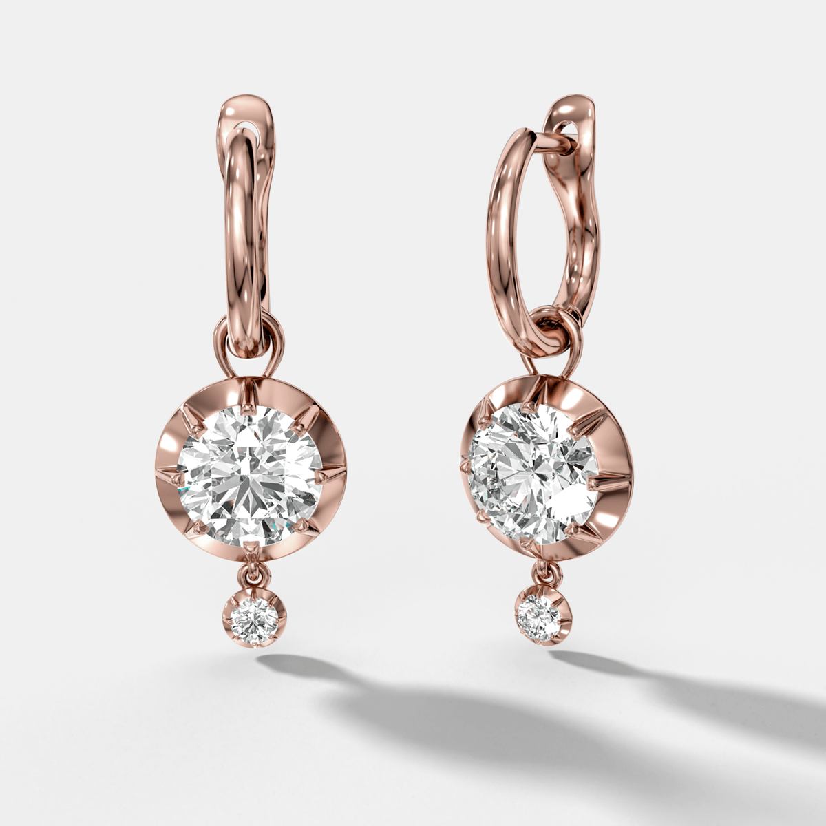 Tiered Button Back Drop Huggies with Round Cut Diamonds - GOODSTONE