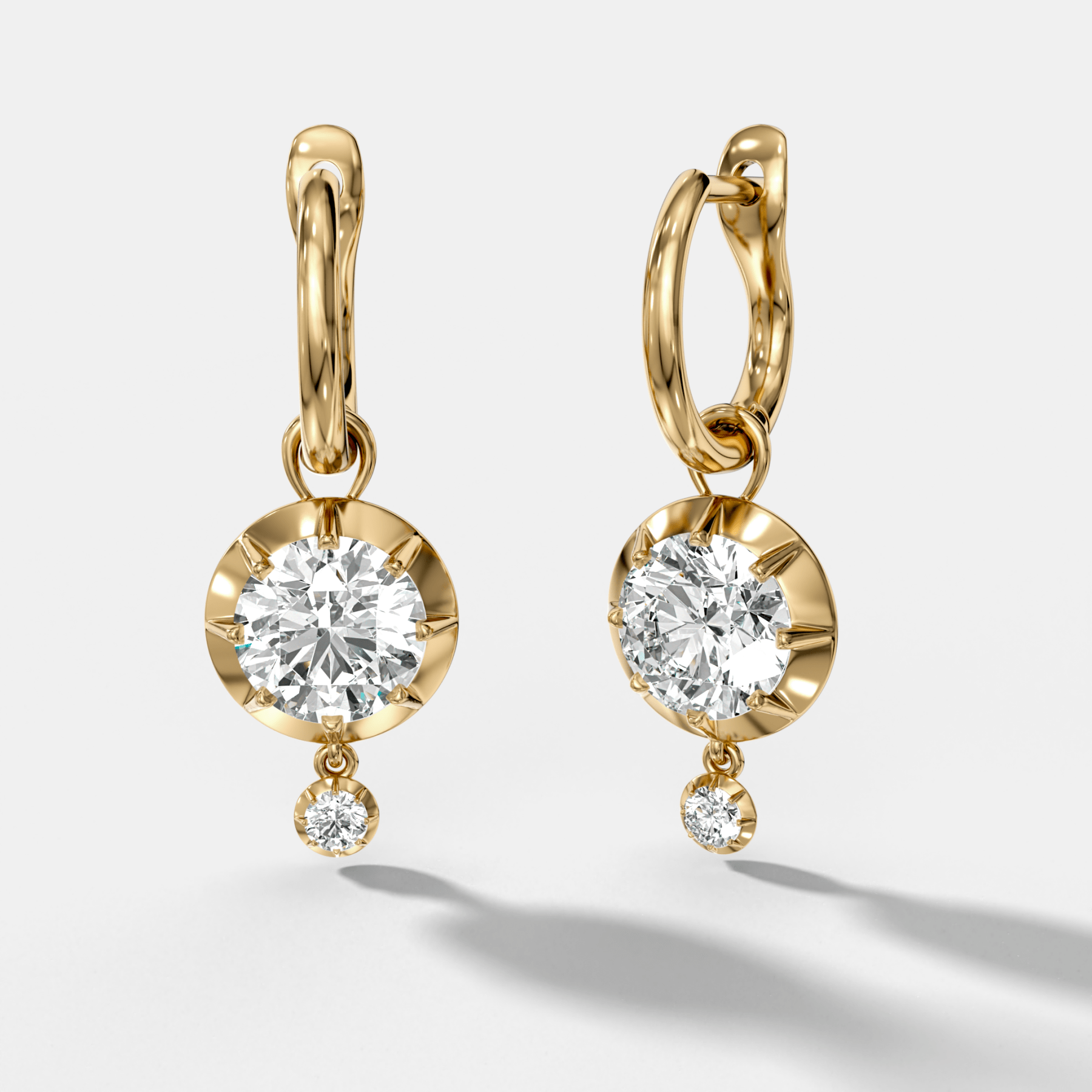 Tiered Button Back Drop Huggies with Round Cut Diamonds - GOODSTONE