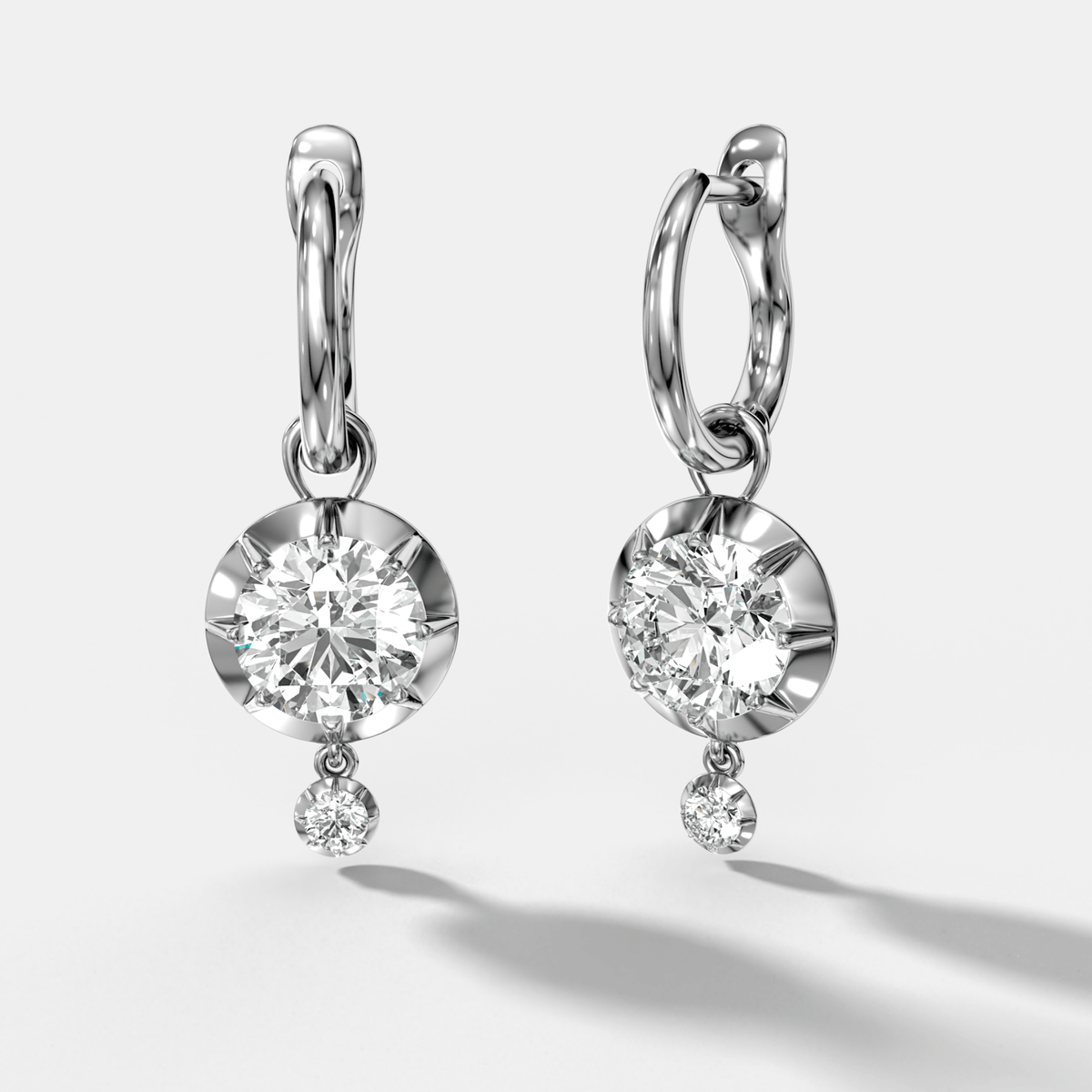 Tiered Button Back Drop Huggies with Round Cut Diamonds - GOODSTONE