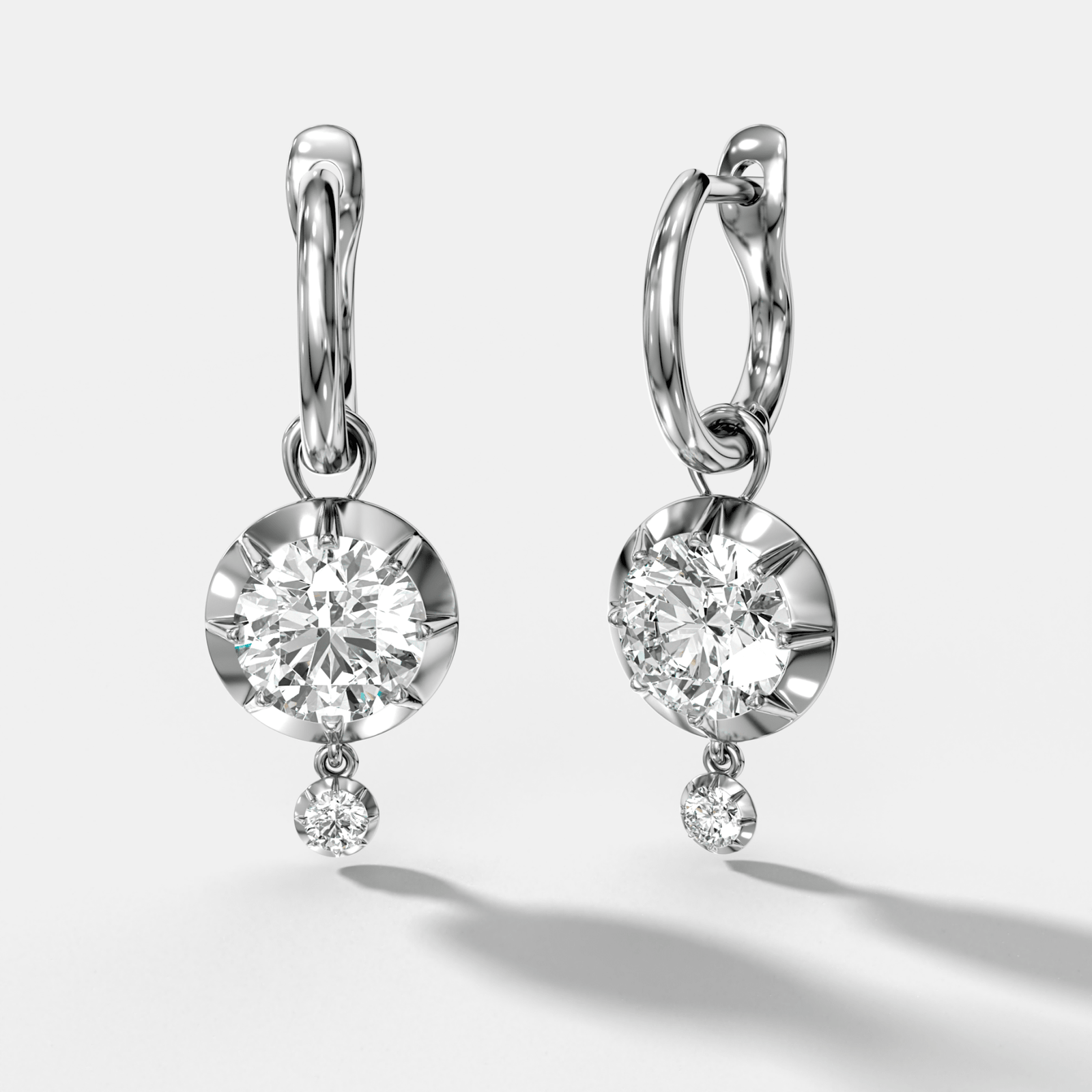 Tiered Button Back Drop Huggies with Round Cut Diamonds - GOODSTONE