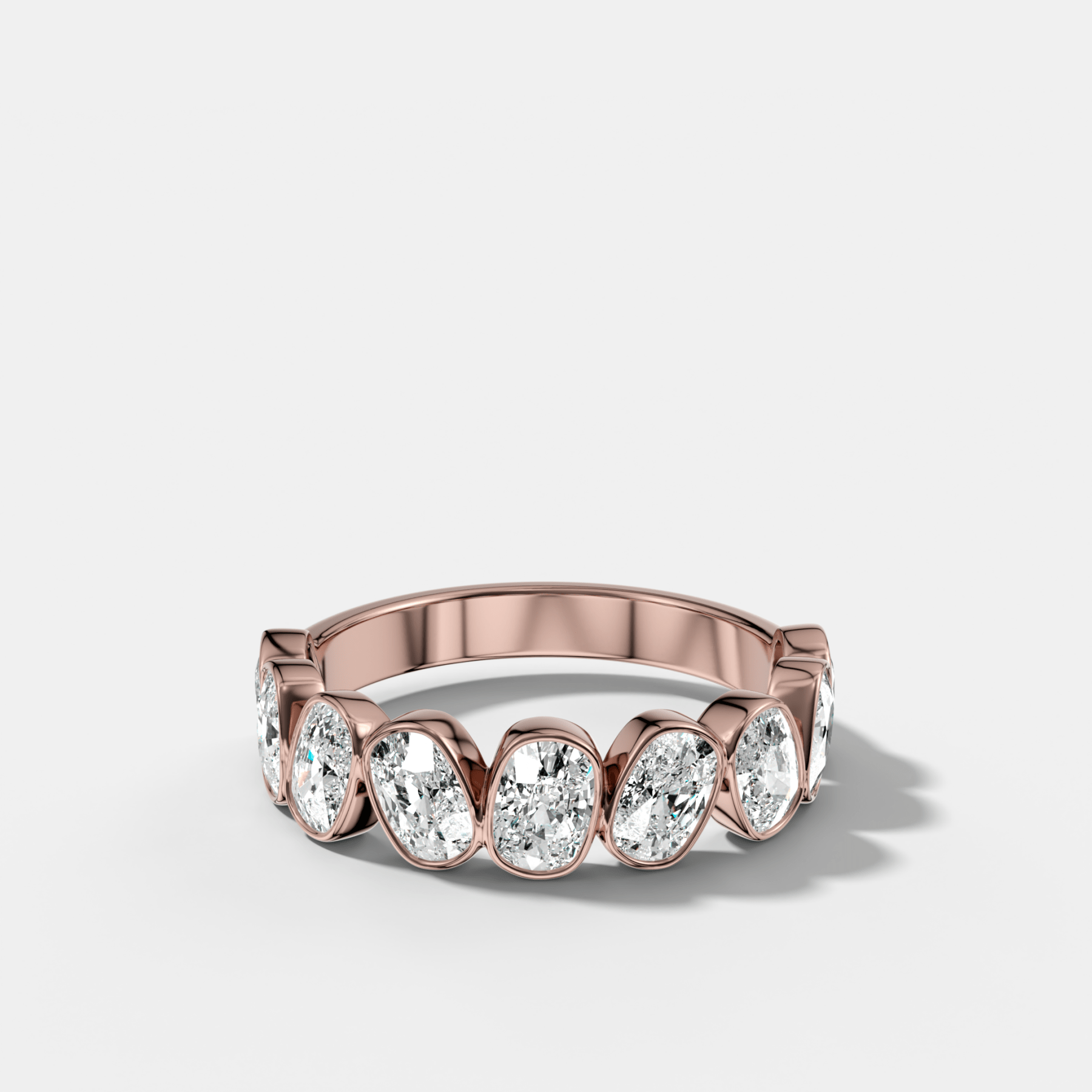 Tilted Bezel Set Wedding Band with Cushion Cuts - GOODSTONE