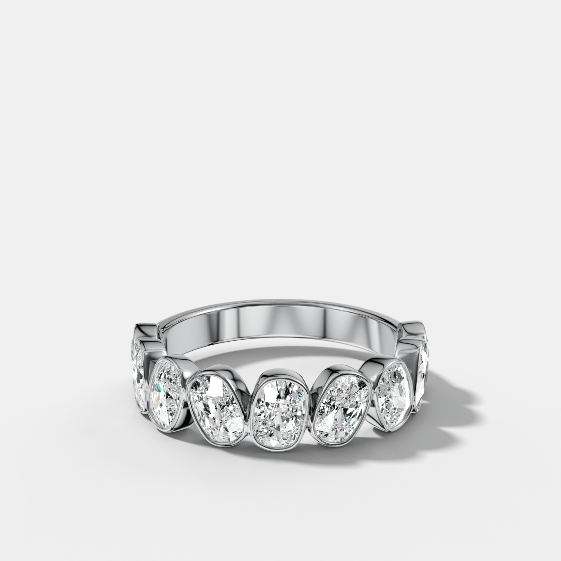 Tilted Bezel Set Wedding Band with Cushion Cuts - GOODSTONE