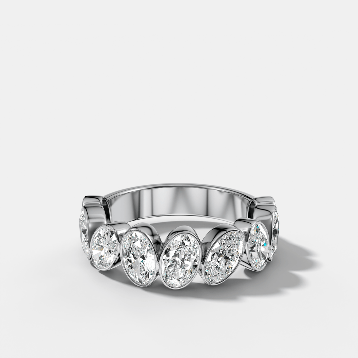 Tilted Bezel Set Wedding Band with Oval Cuts - GOODSTONE