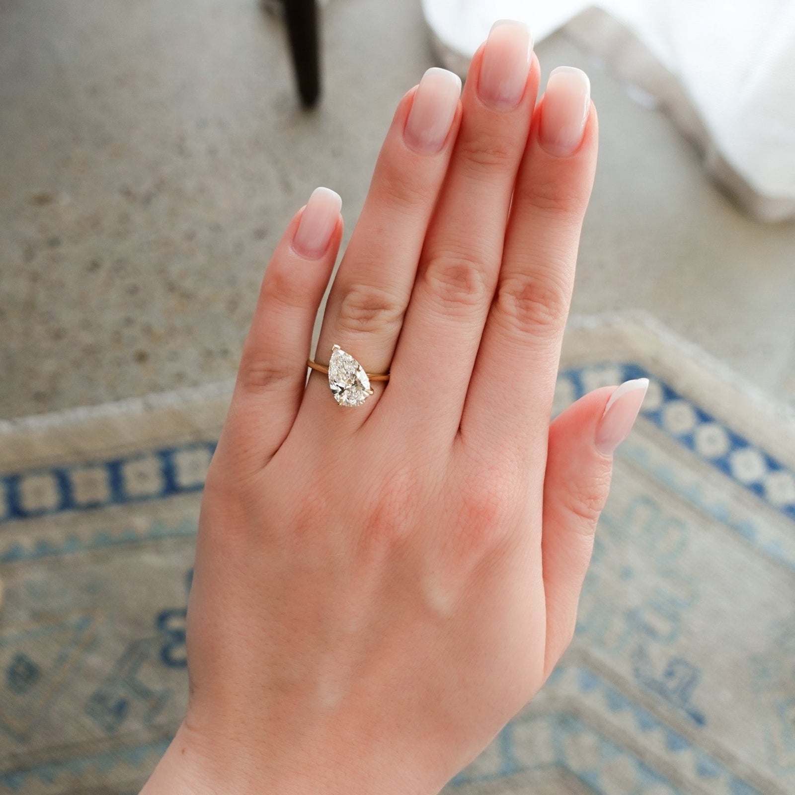 Tilted Thin + Simple Engagement Ring with 3.00ct Lab Grown Oval Cut Diamond - GOODSTONE
