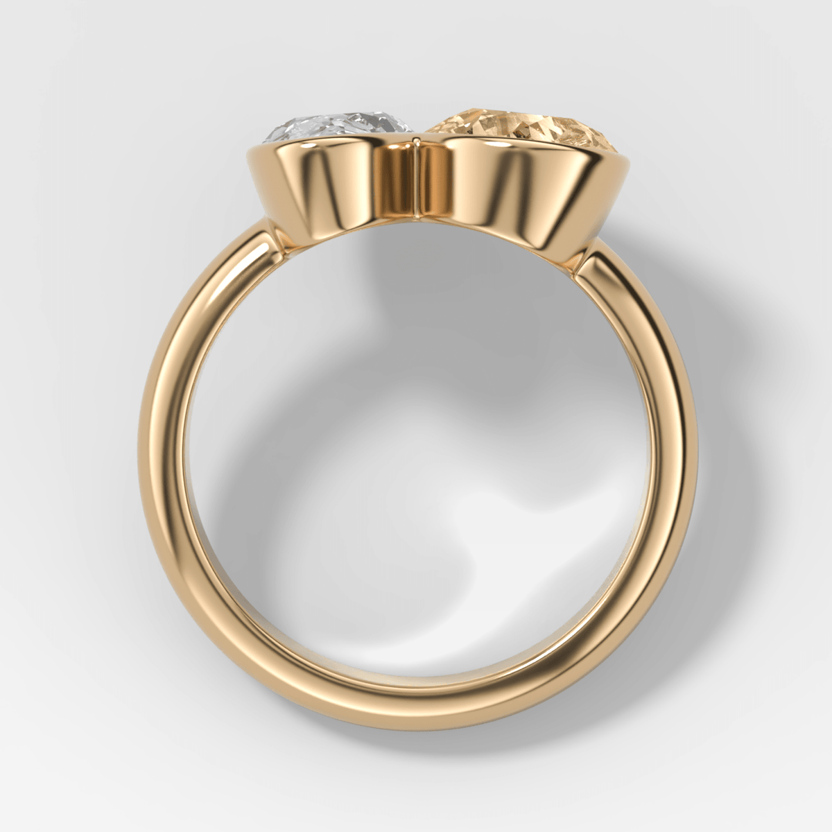 Toi et Moi Bezel Engagement Ring with Moval and Yellow Pear Diamond - GOODSTONE