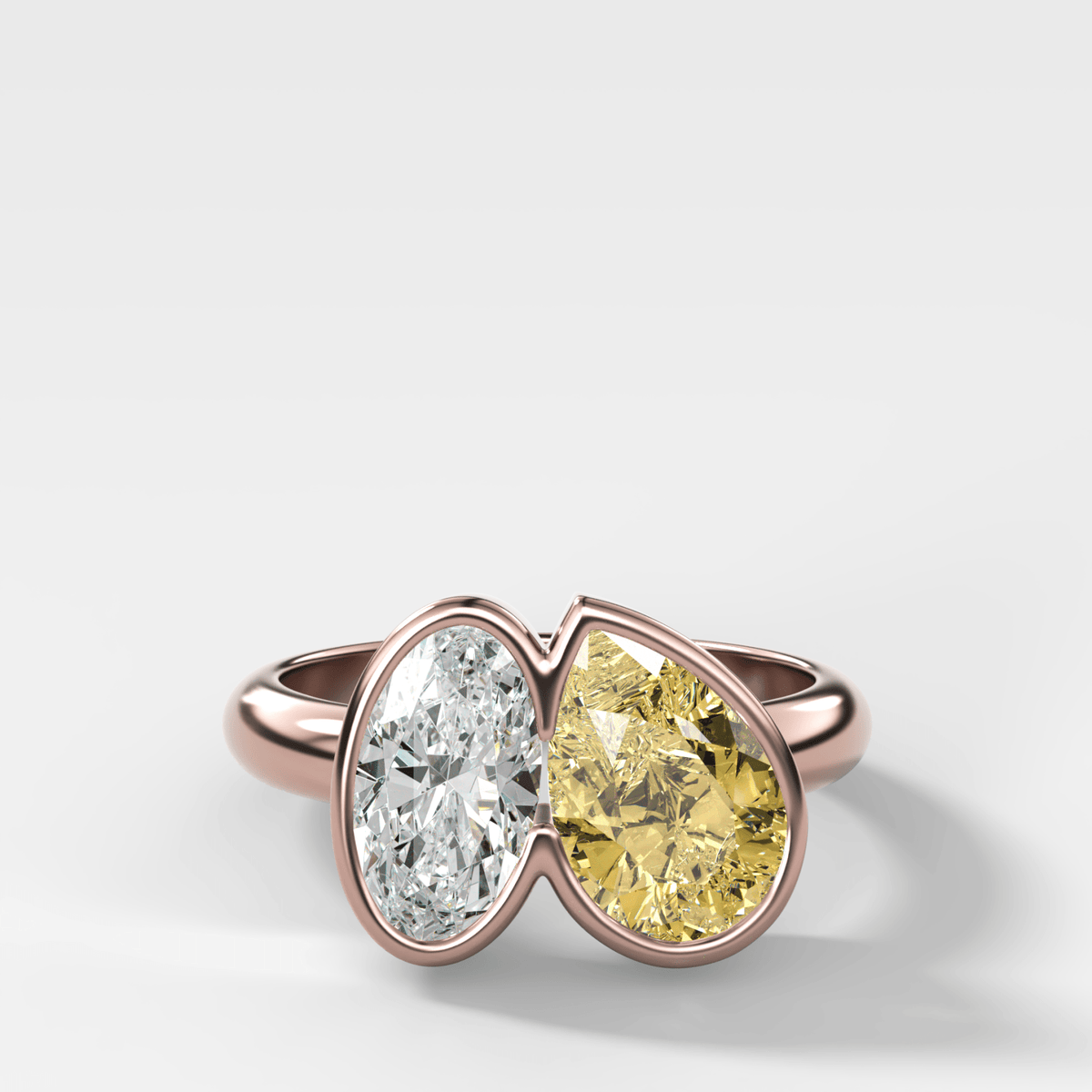 Toi et Moi Bezel Engagement Ring with Moval and Yellow Pear Diamond - GOODSTONE