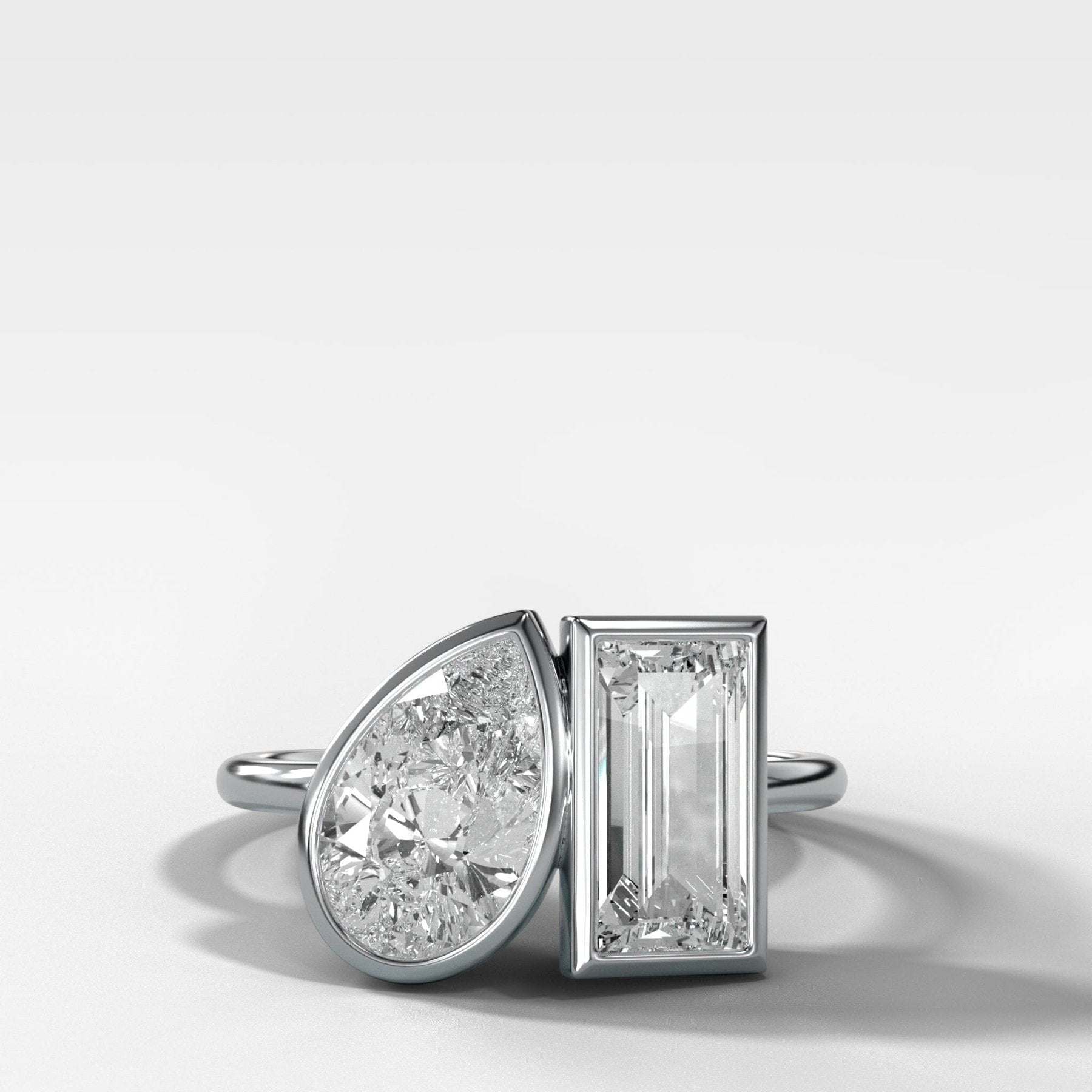 Toi et Moi Bezel Engagement Ring with Pear and Baguette Cuts - GOODSTONE