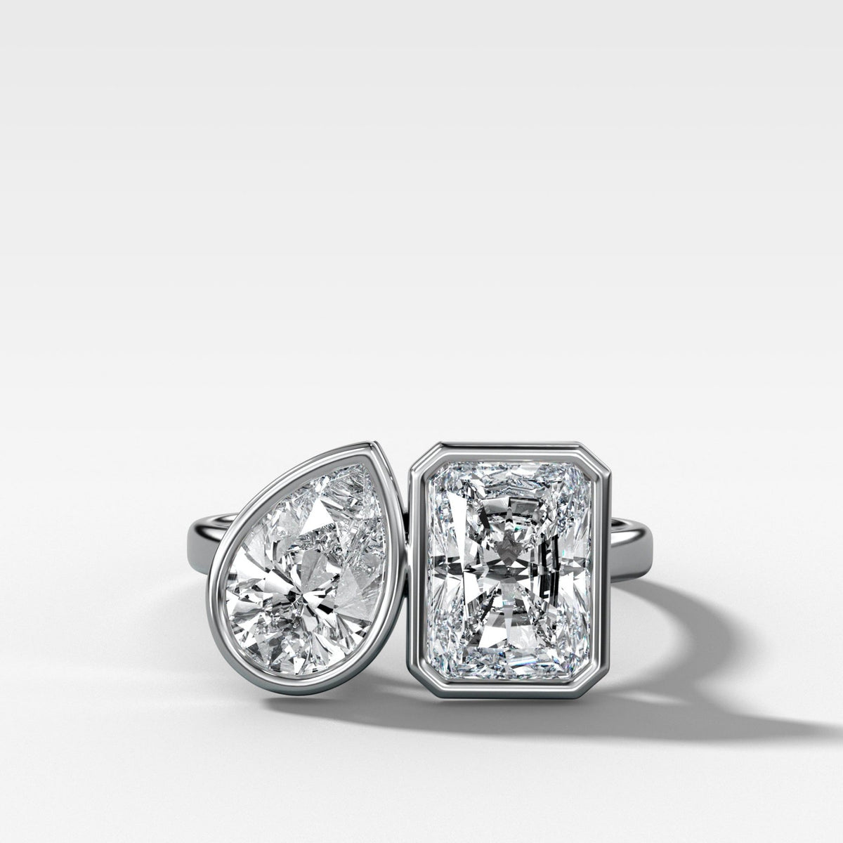 Toi et Moi Bezel Engagement Ring with Pear and Elongated Radiant Cut Diamonds - GOODSTONE