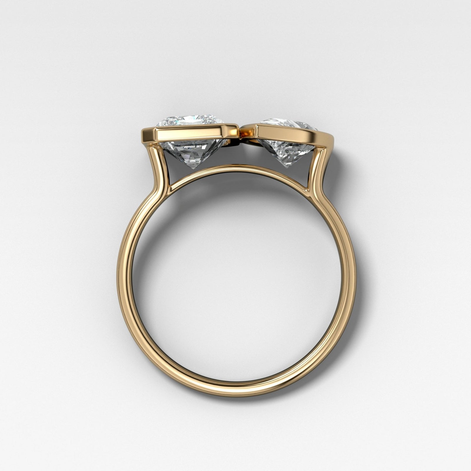 Toi et Moi Bezel Engagement Ring with Pear and Elongated Radiant Cut Diamonds - GOODSTONE