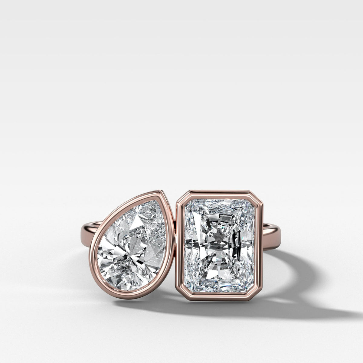 Toi et Moi Bezel Engagement Ring with Pear and Elongated Radiant Cut Diamonds - GOODSTONE